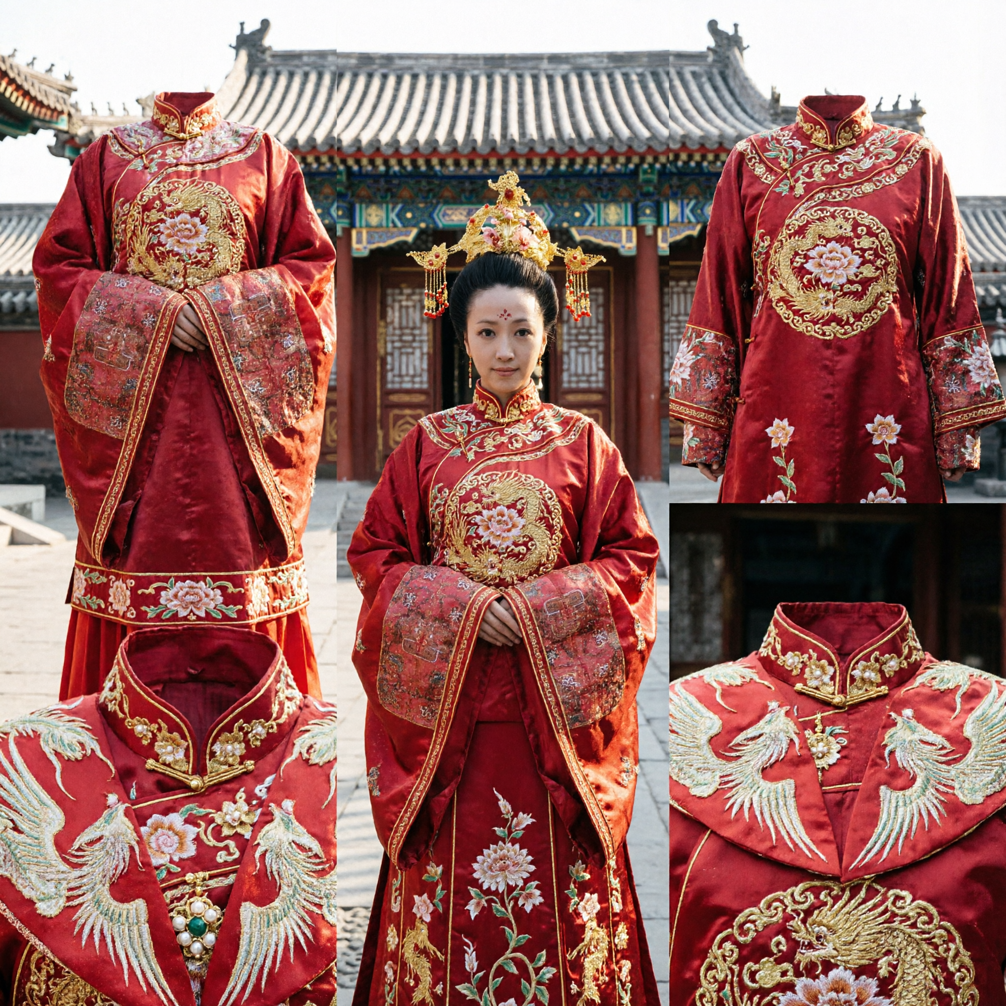 Women's Traditional Chinese Tang Dynasty Palace Lady Red Hanfu Costume with Phoenix Embroidery and Headpiece - Asian Costume