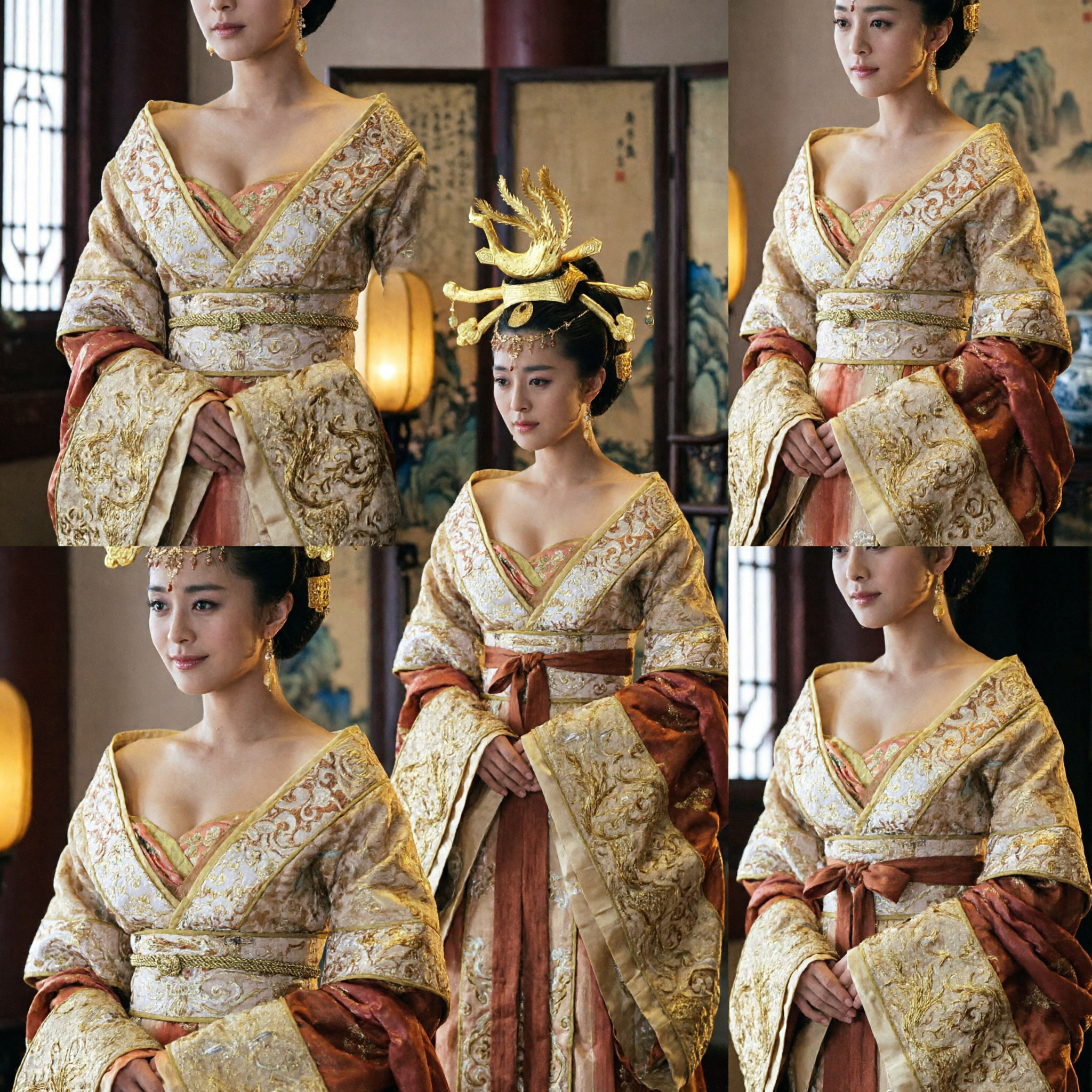 Traditional Chinese Tang Dynasty Empress Hanfu Costume Set with Golden Phoenix Crown for Women Cosplay - Asian Costume