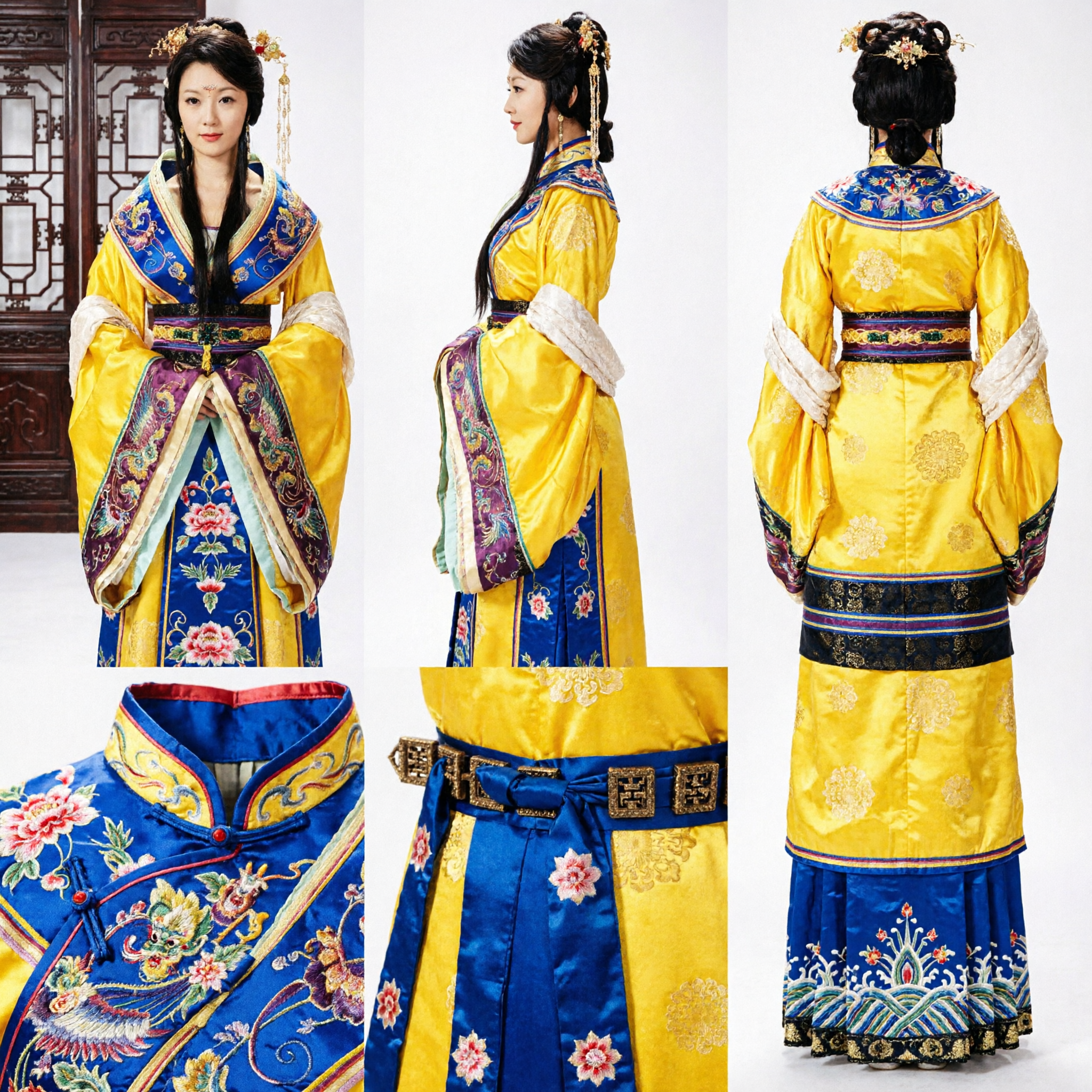 Women's Ancient Chinese Princess Costume Yellow Embroidered Hanfu Dress for Cosplay and Stage Performance - Asian Costume