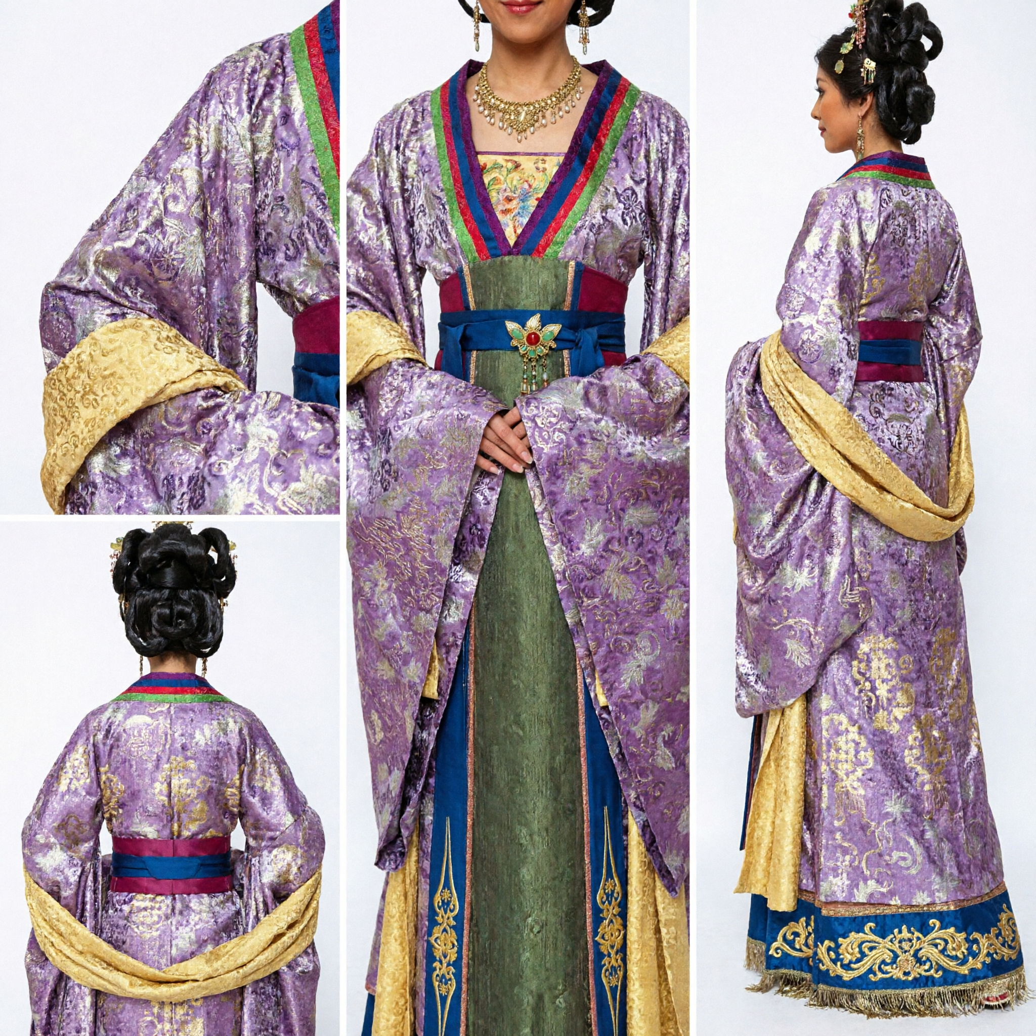 Ancient Chinese Tang Dynasty Princess Costume Purple Brocade Hanfu Dress for Women Historical Drama Performance - Asian Costume