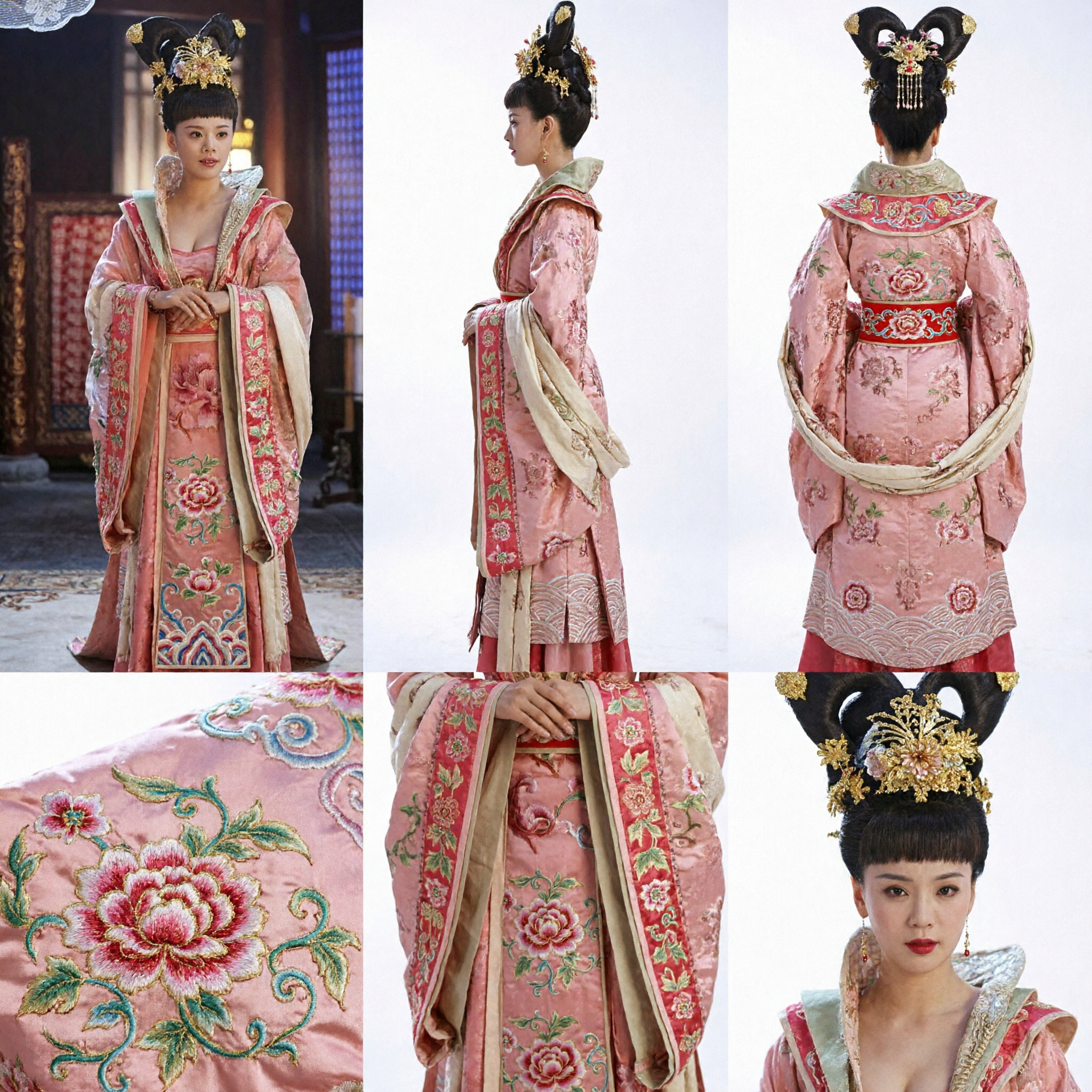 Traditional Chinese Tang Dynasty Palace Lady Costume Pink Embroidered Hanfu Dress for Women Cosplay - Asian Costume