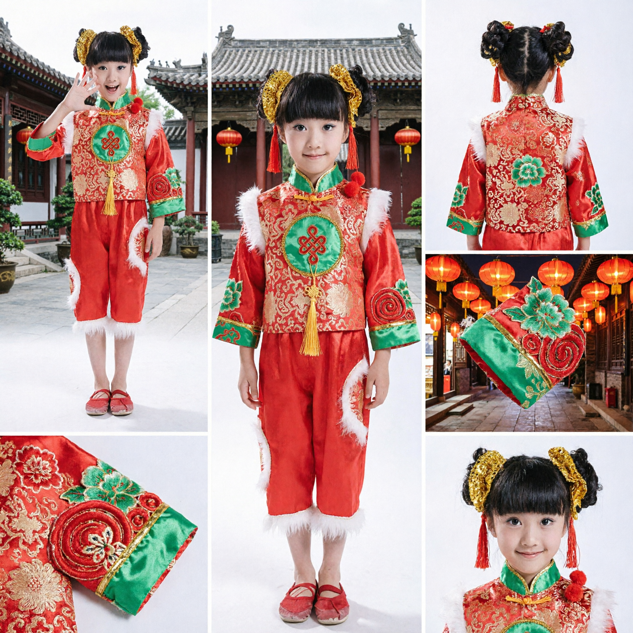 Children Traditional Chinese Folk Dance Costume Red Yangge Outfit for Girls Spring Festival Gala Stage Performance - Asian Costume