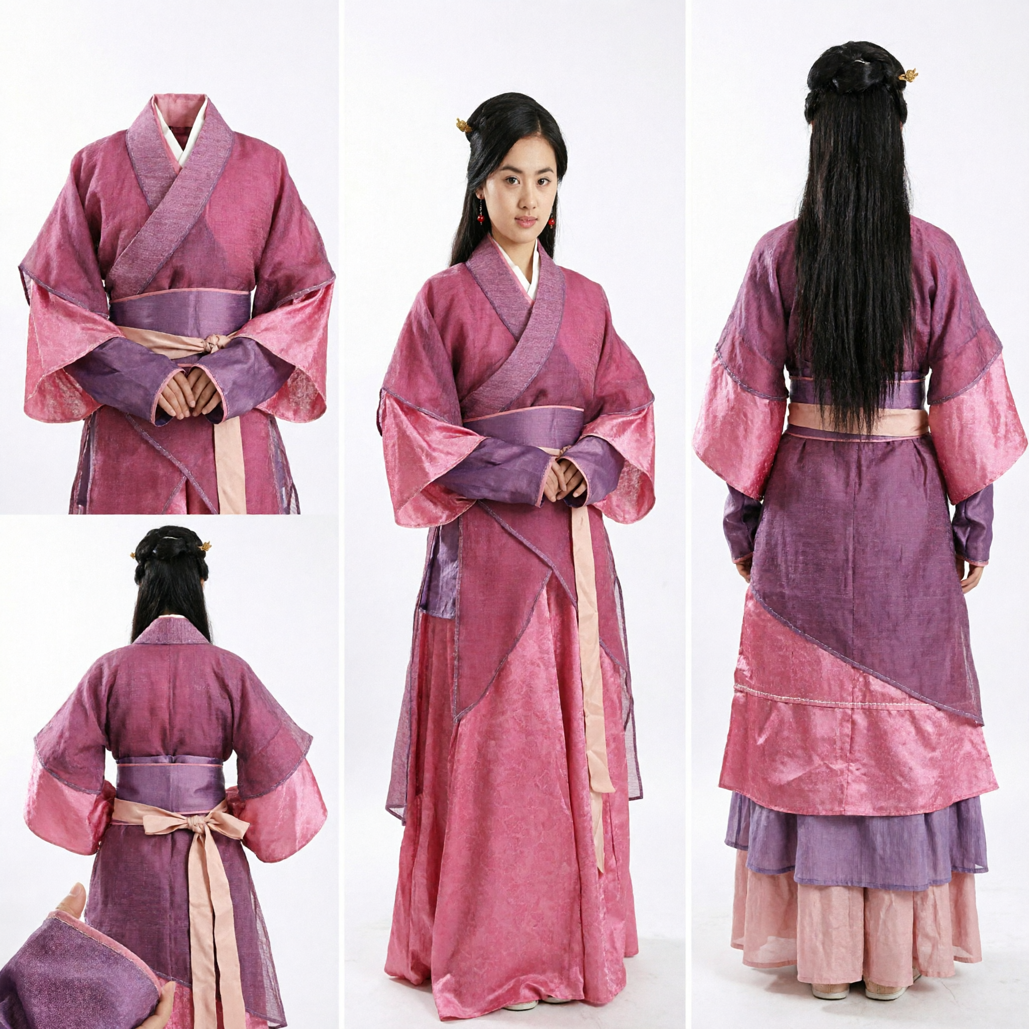 Elegant Pink and Purple Traditional Chinese Hanfu Ancient Dress for Women Cosplay and Cultural Events - Asian Costume