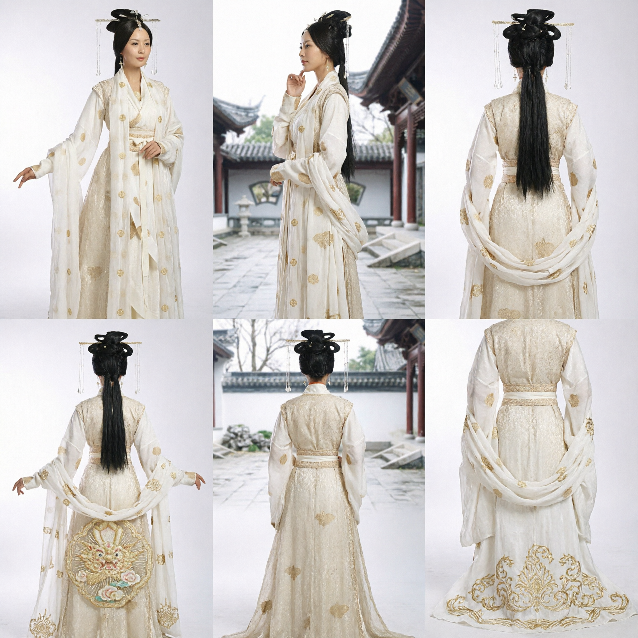 Exquisite White and Gold Ancient Chinese Hanfu Costume for Women Traditional Princess Cosplay Dress - Asian Costume