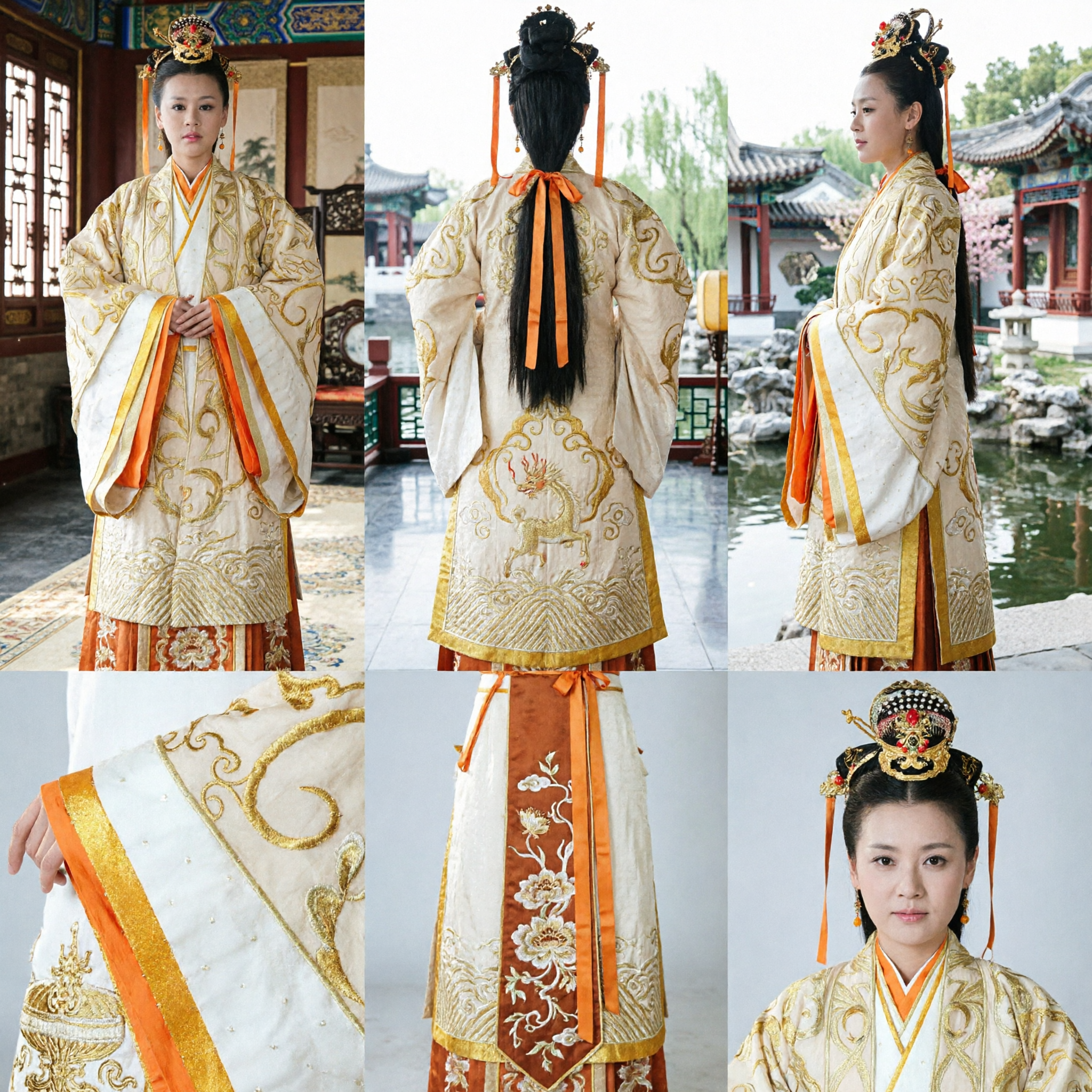 Ancient Chinese Empress Hanfu Costume Gold Embroidered Royal Robe and Headdress for Women Historical Cosplay - Asian Costume