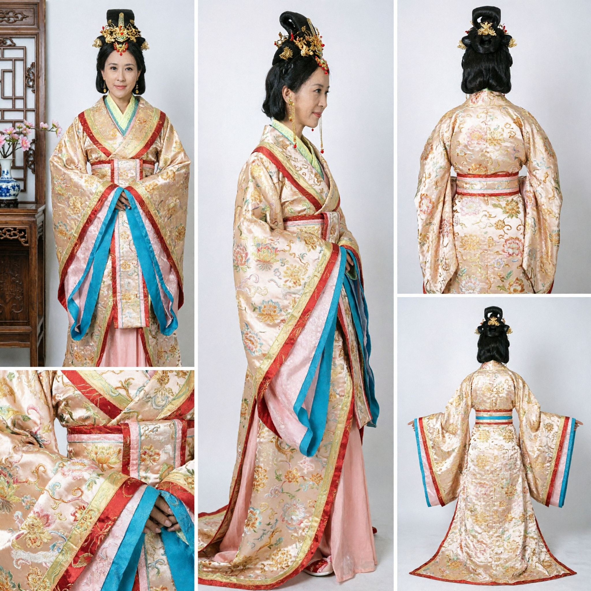 Traditional Chinese Hanfu Costume Women Ancient Gold Embroidered Robe Han Dynasty Princess Dress Set - Asian Costume