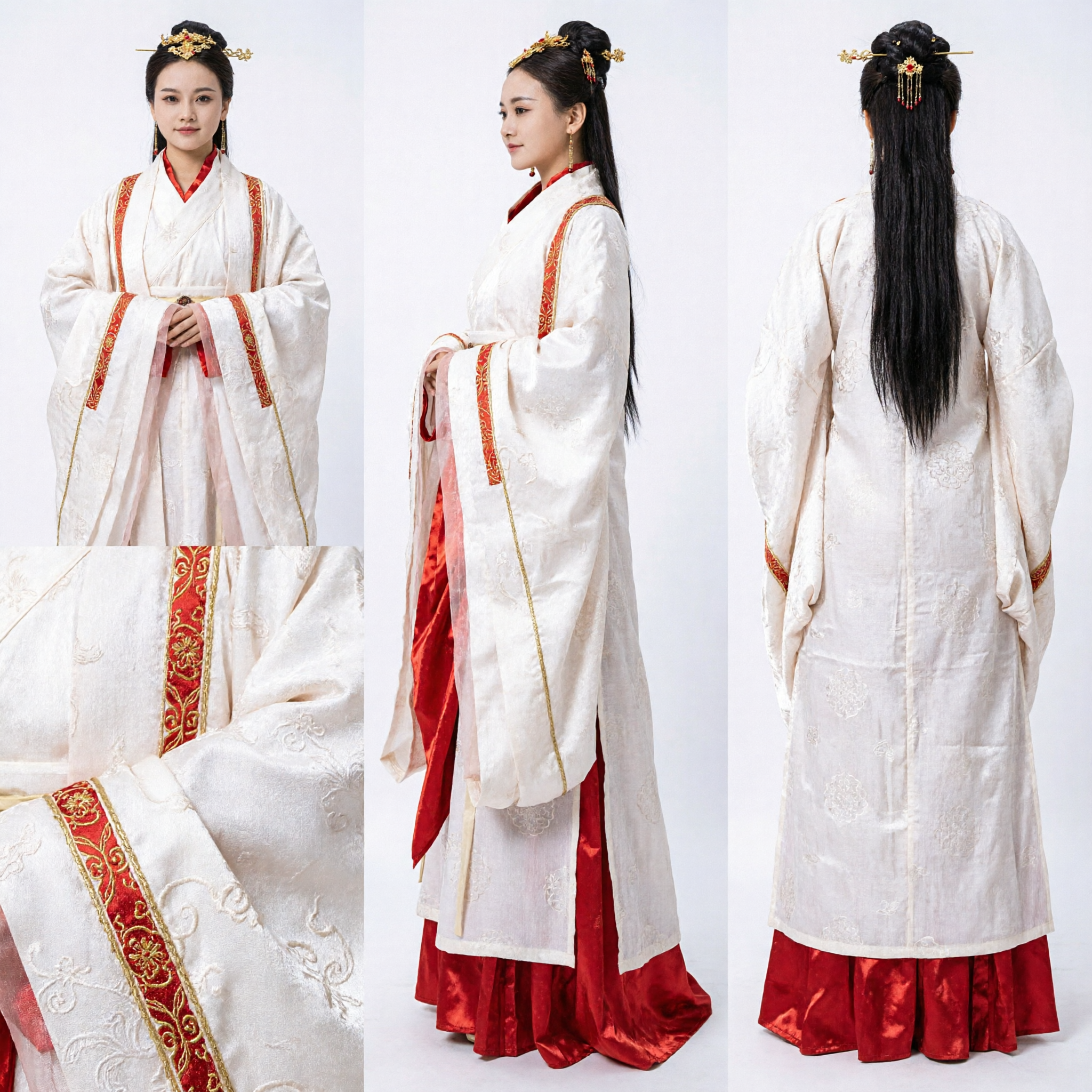 Chinese Traditional Hanfu Ancient Princess Costume White Robe Red Trim Historical Dress for Women Cosplay - Asian Costume