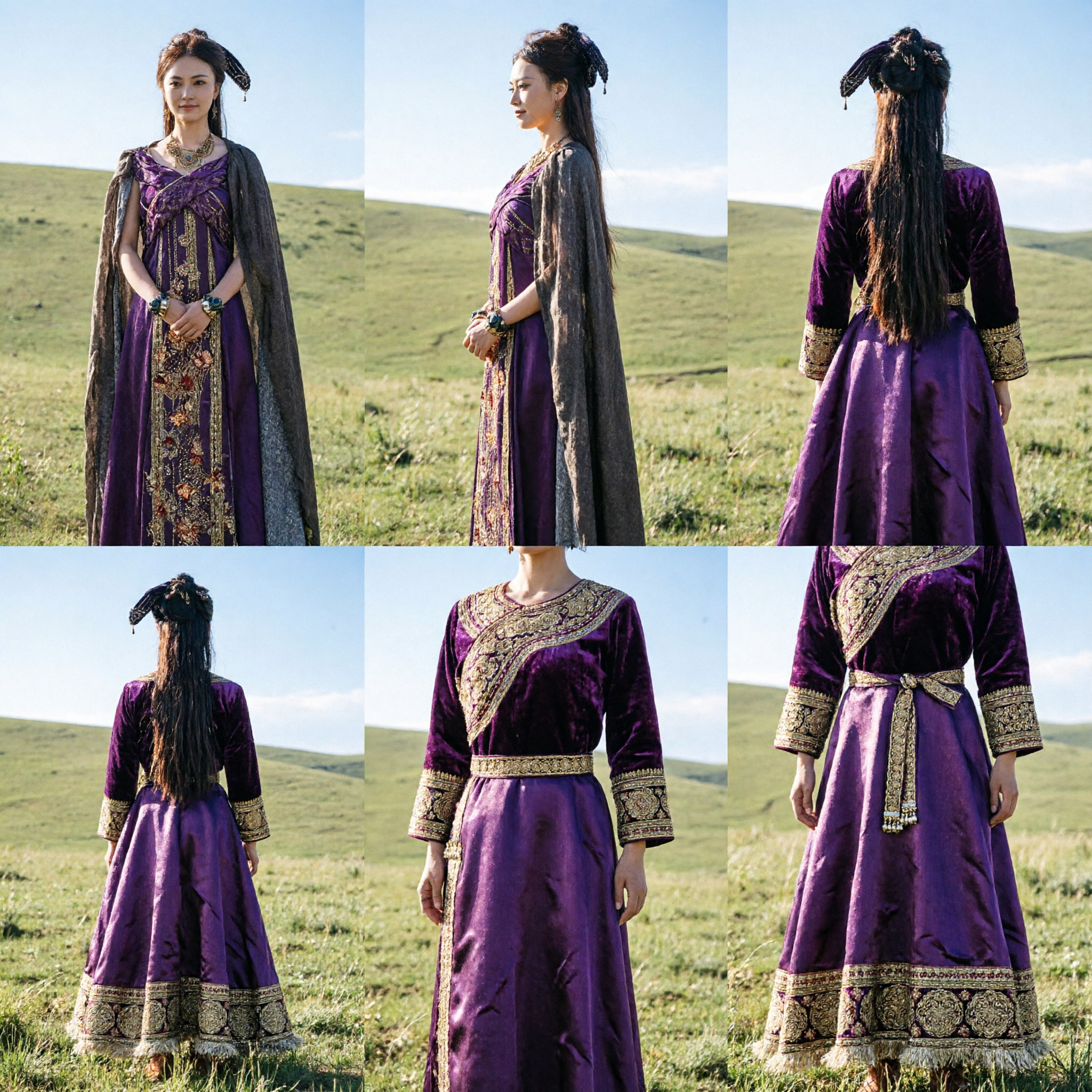Chinese Traditional Ancient Noble Lady Costume Purple Embroidered Robe with Cloak for Women Stage Performance - Asian Costume