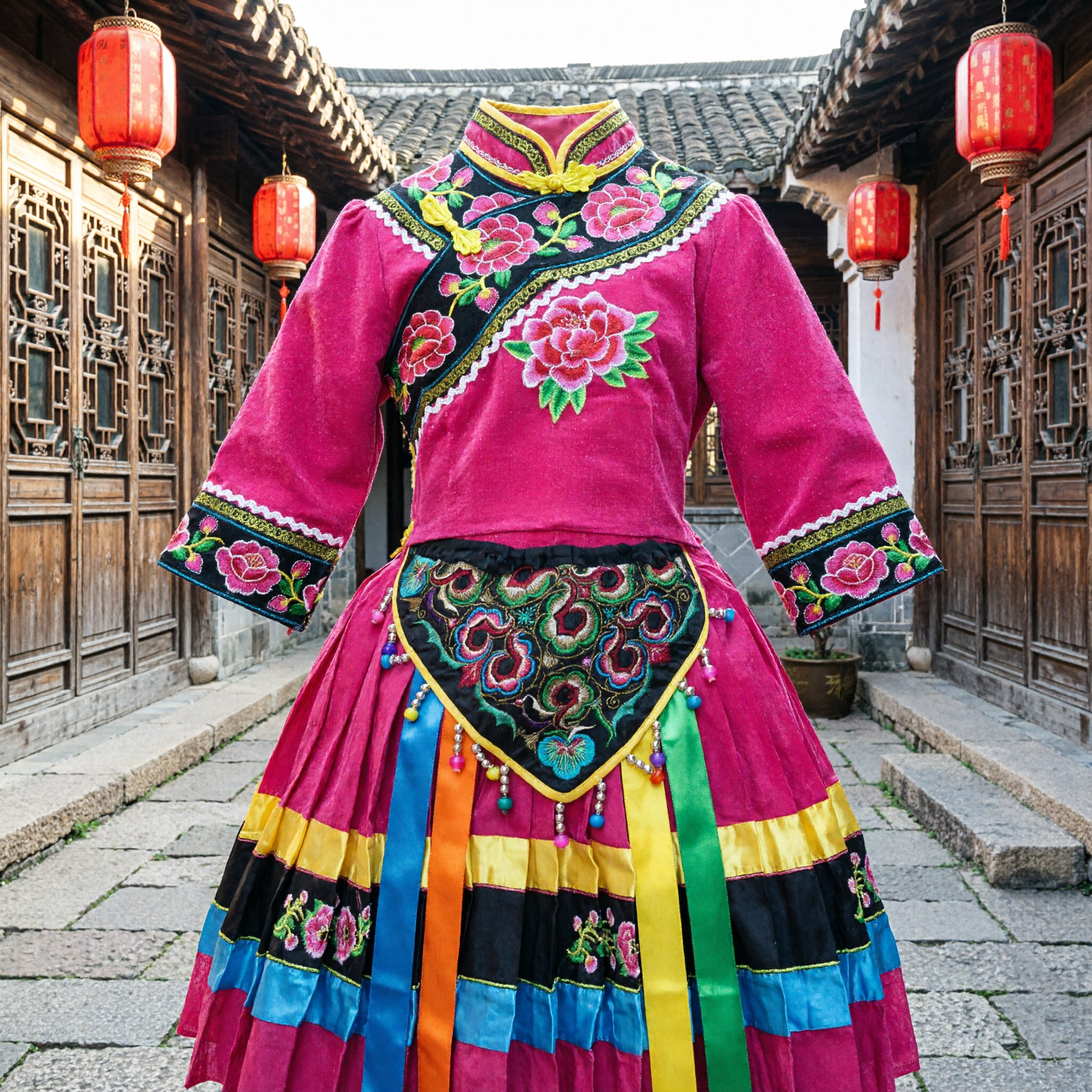 Traditional Chinese Pink Mongolian Style Folk Dance Costume for Girls Ethnic Minority Embroidered Dress - Asian Costume