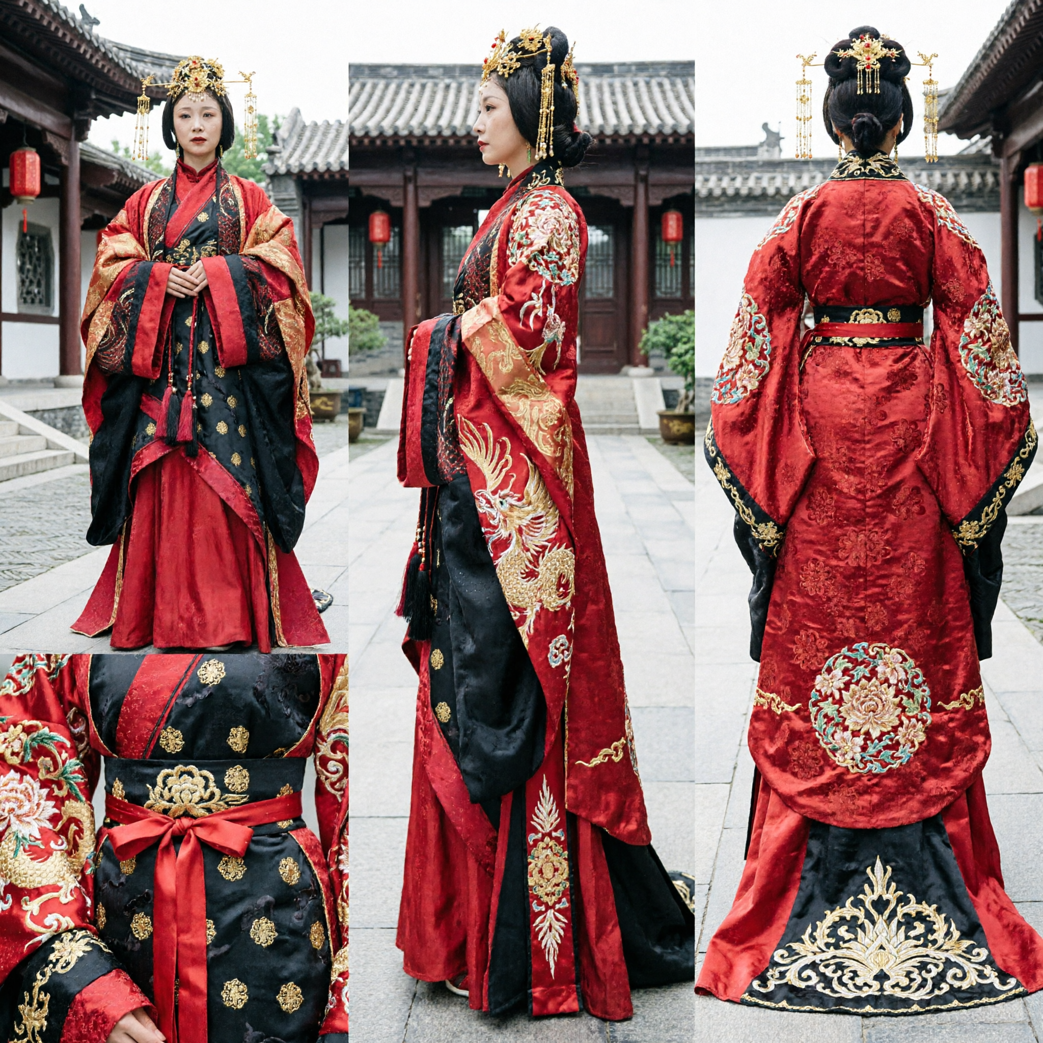 Ancient Chinese Empress Palace Costume Red and Black Hanfu Dress for Women Historical Performance Cosplay - Asian Costume