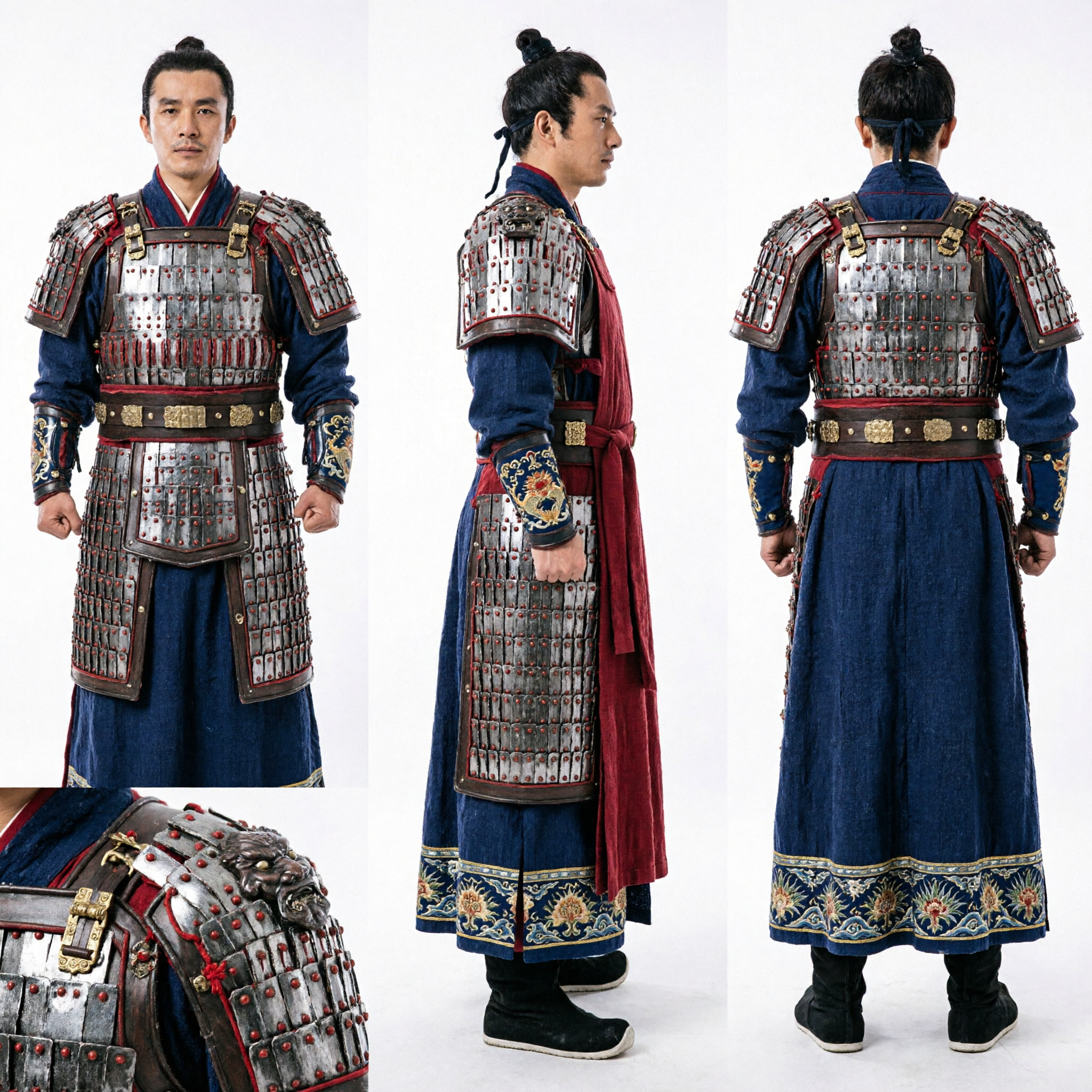 Ancient Chinese General Armor Costume Men Historical Warrior Hanfu Outfit for Cosplay and Stage Performance - Asian Costume