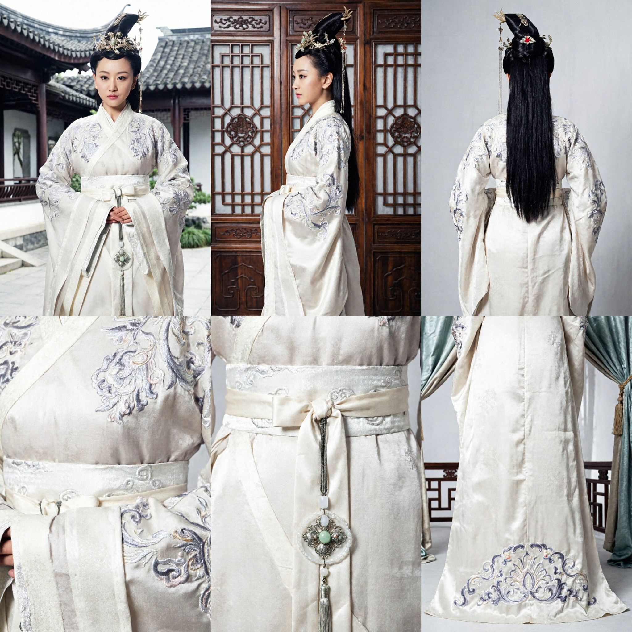Elegant White Ancient Chinese Hanfu Costume for Women Embroidered Historical Dress Princess Cosplay Outfit - Asian Costume