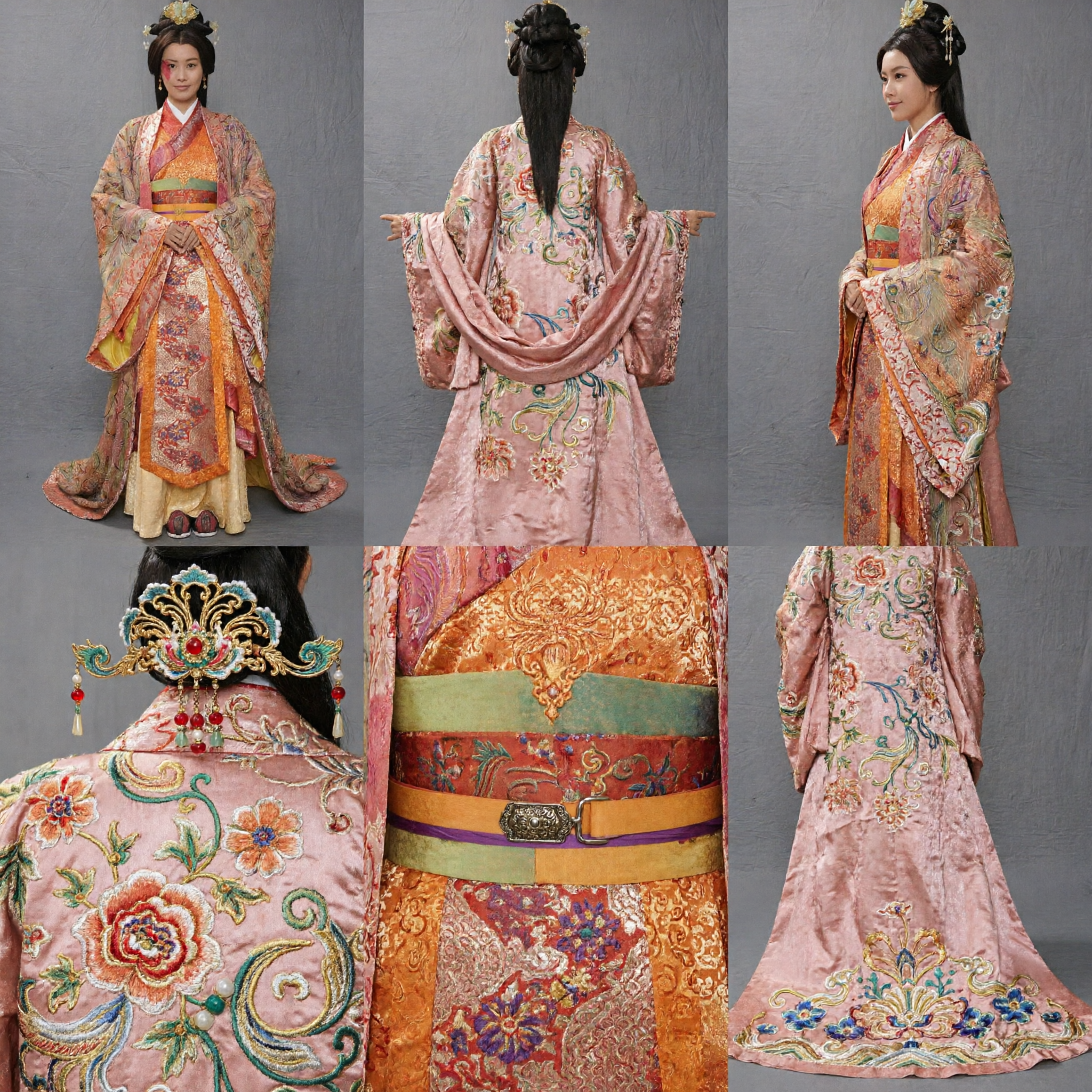 Elegant Ancient Chinese Princess Hanfu Costume Orange and Gold Embroidered Robe for Women Historical Cosplay - Asian Costume