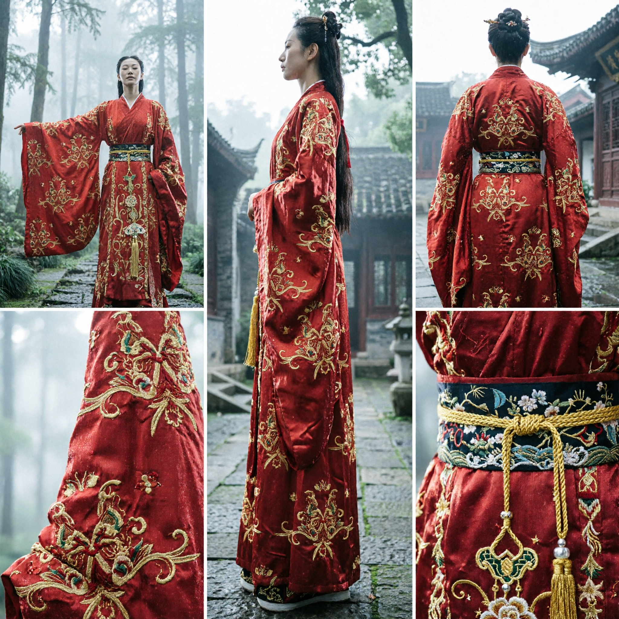 Traditional Chinese Red Hanfu Ancient Costume with Gold Embroidery Wide Sleeves for Stage Performance Cosplay - Asian Costume