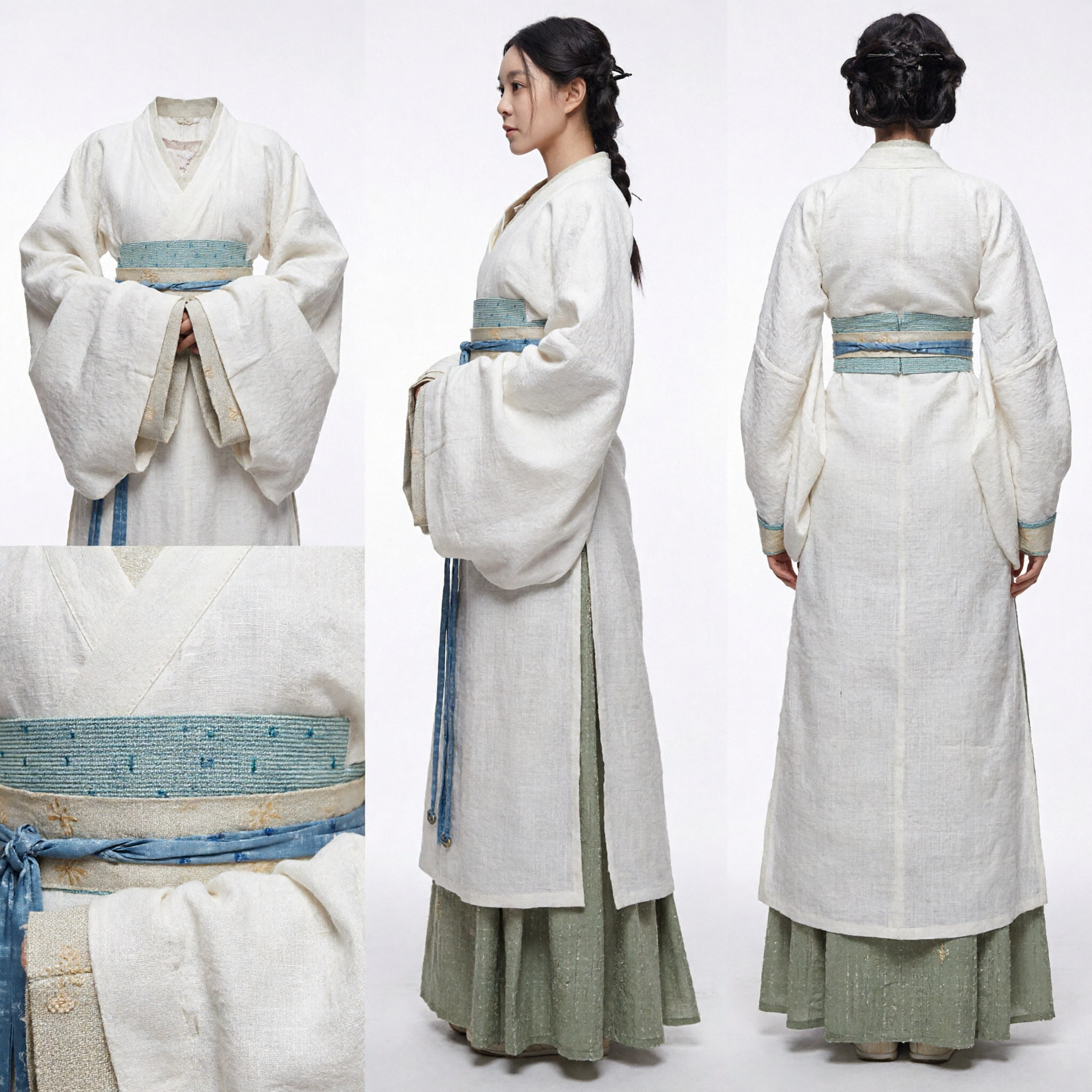 Traditional Chinese Hanfu Costume for Women Wei Jin Style White Cross-Collar Robe and Skirt Set for Historical Cosplay - Asian Costume