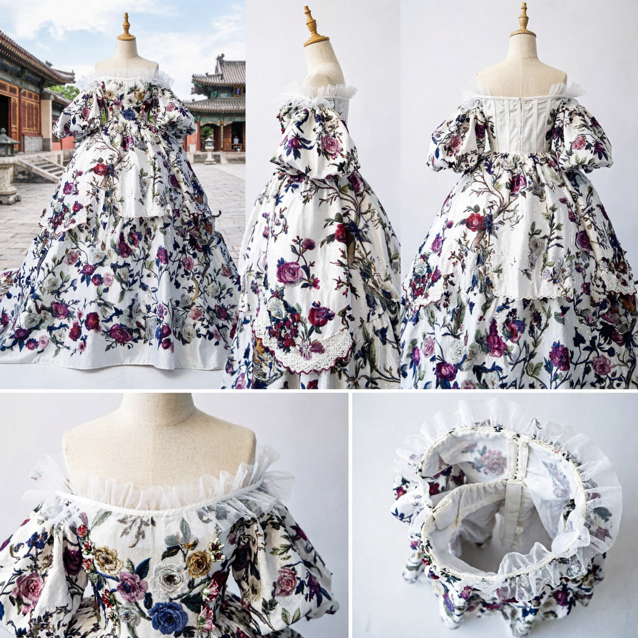 Exquisite Rococo Floral Ball Gown Marie Antoinette Style Historical Costume for Women Cosplay and Stage - Asian Costume