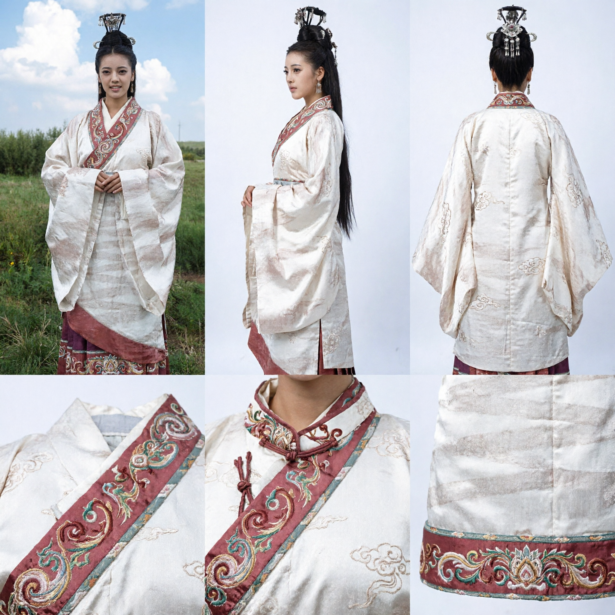 Traditional Chinese Hanfu Costume for Women Ancient White Robe with Red Accents for Cosplay and Photography - Asian Costume
