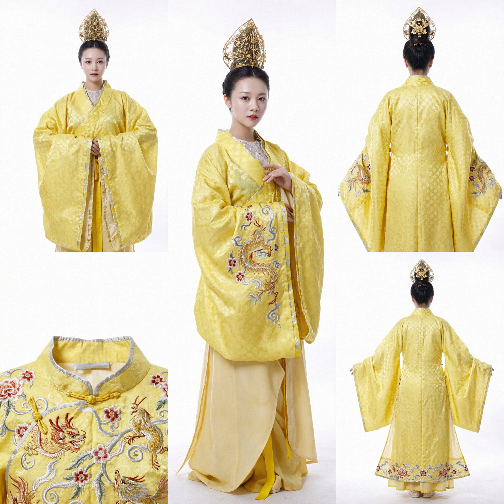 Traditional Chinese Ancient Yellow Hanfu Costume Women Imperial Empress Dress for Stage Dance Performance - Asian Costume