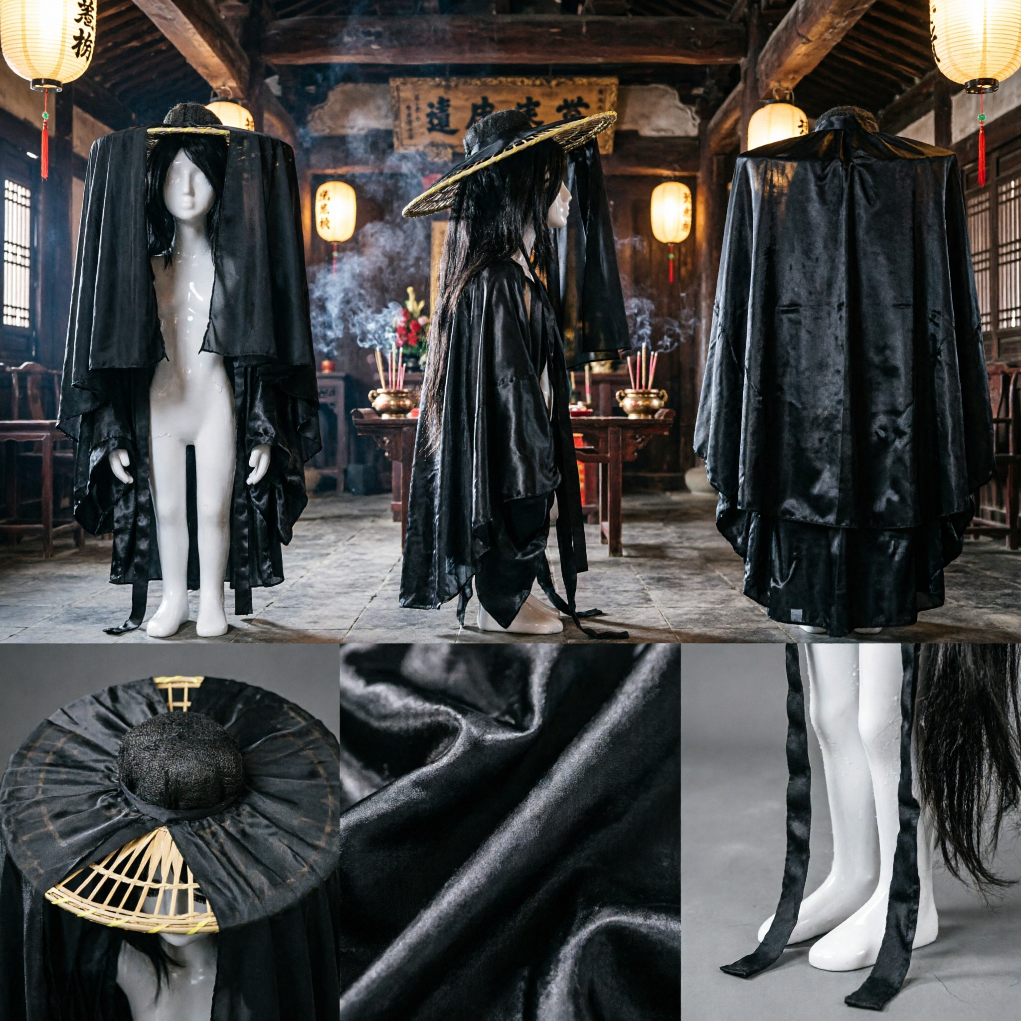 Traditional Chinese Wuxia Swordsman Black Gauze Veil Hat Ancient Martial Arts Hanfu Cosplay Costume Accessory - Asian Costume