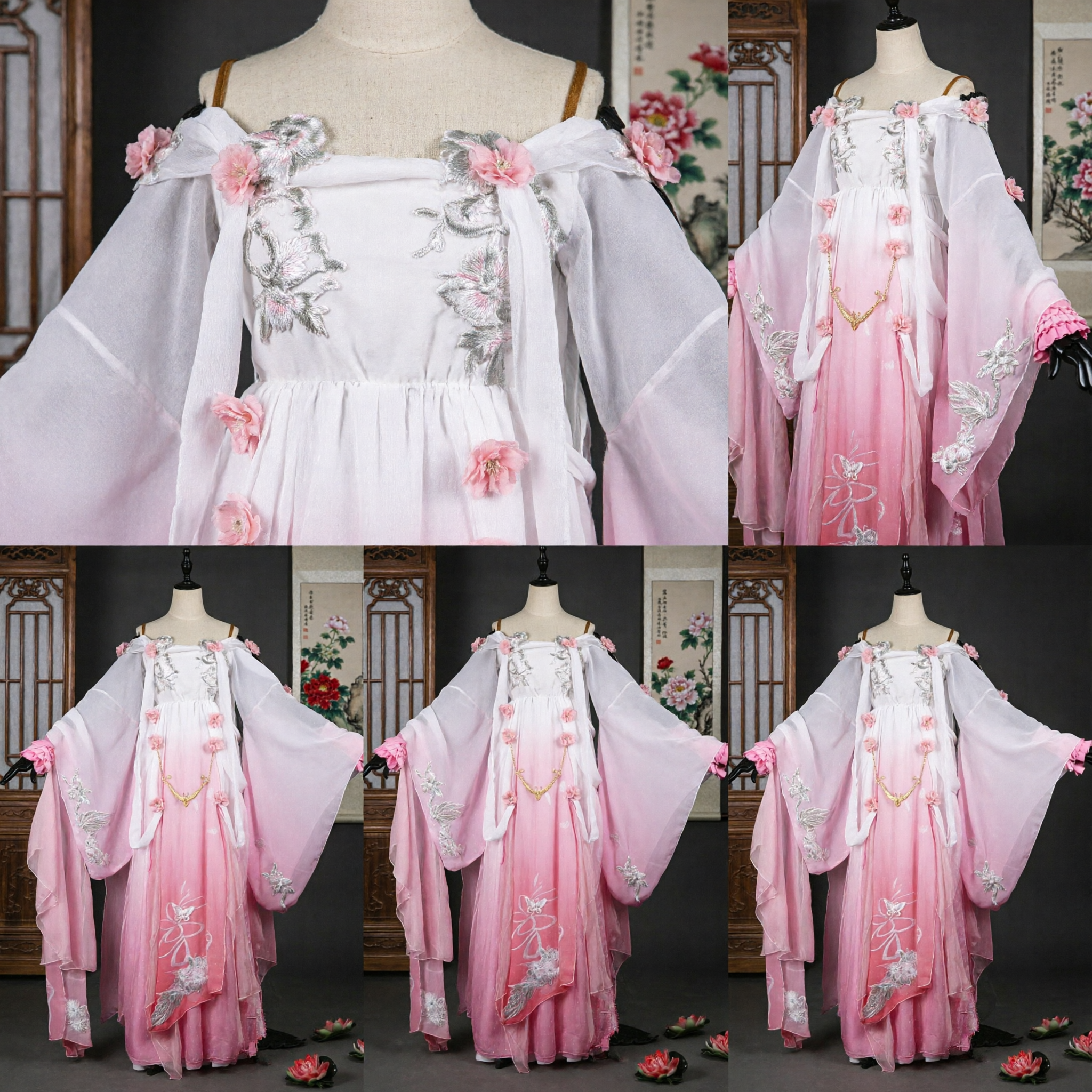 Elegant Pink Gradient Hanfu Traditional Chinese Dress Tang Dynasty Style Costume for Women Cosplay - Asian Costume