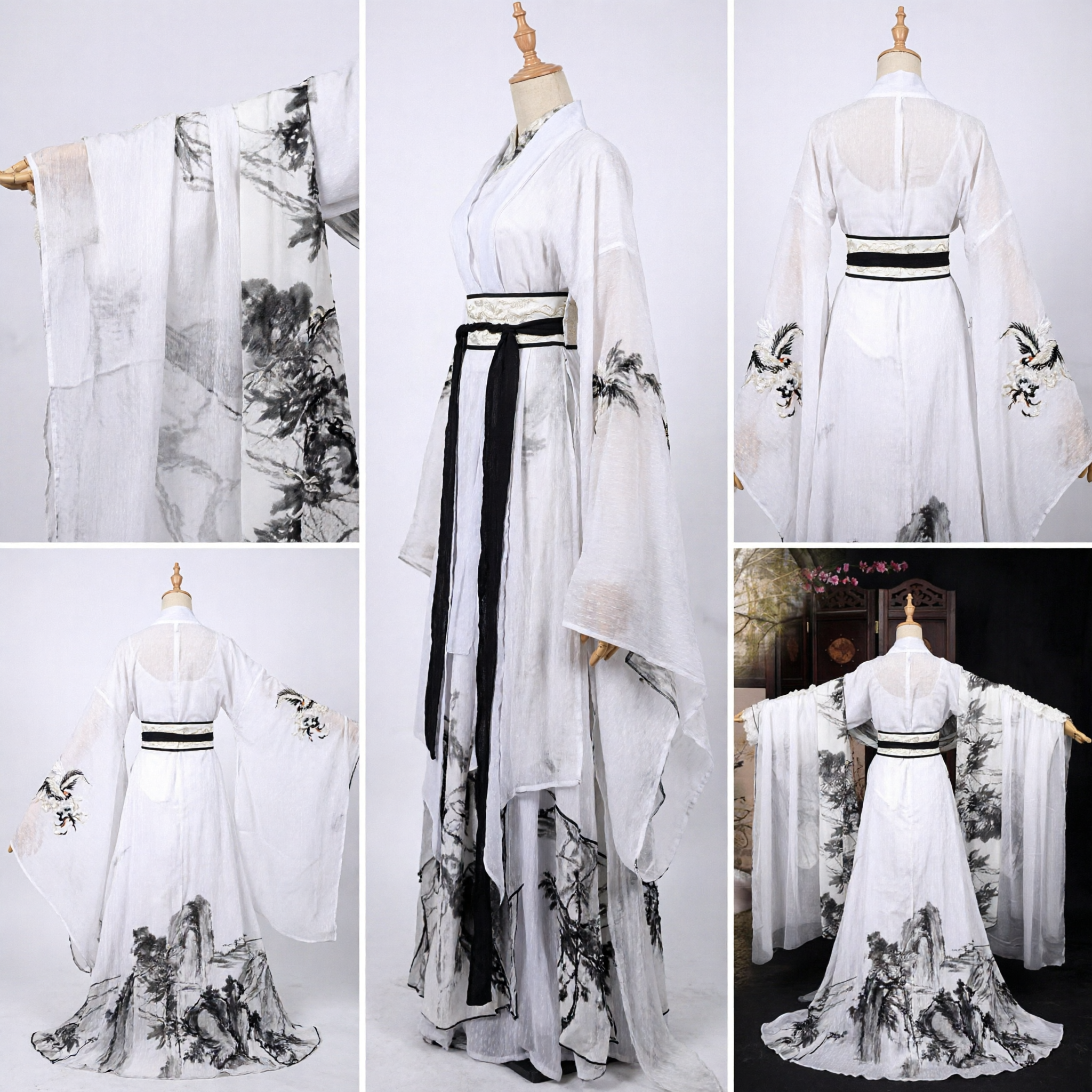 Traditional Chinese Hanfu Costume Ancient Ink Wash Painting Wide Sleeve Fairy Dress for Women Cosplay - Asian Costume