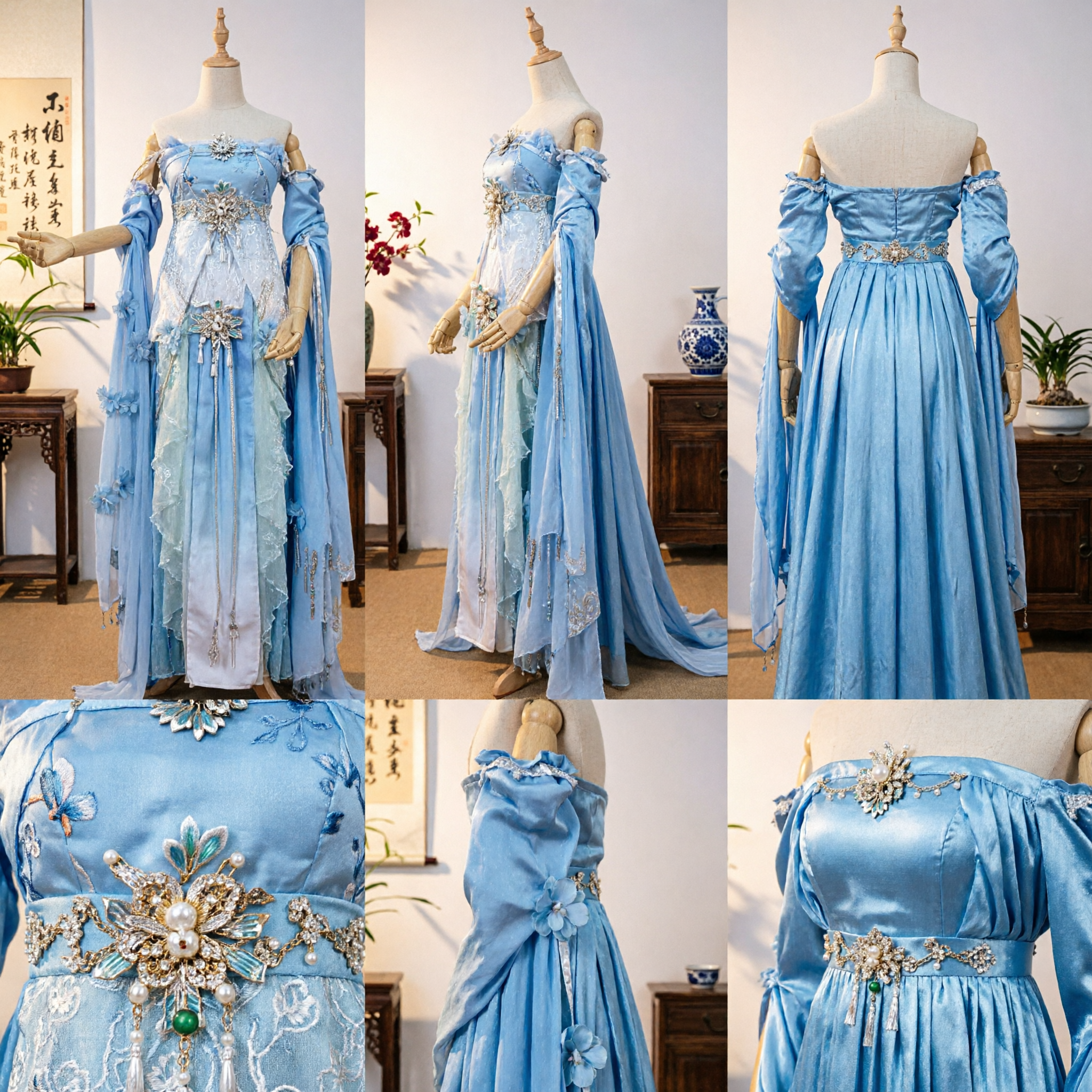 Elegant Blue Chinese Hanfu Fairy Dress Traditional Ancient Princess Costume for Women Cosplay - Asian Costume