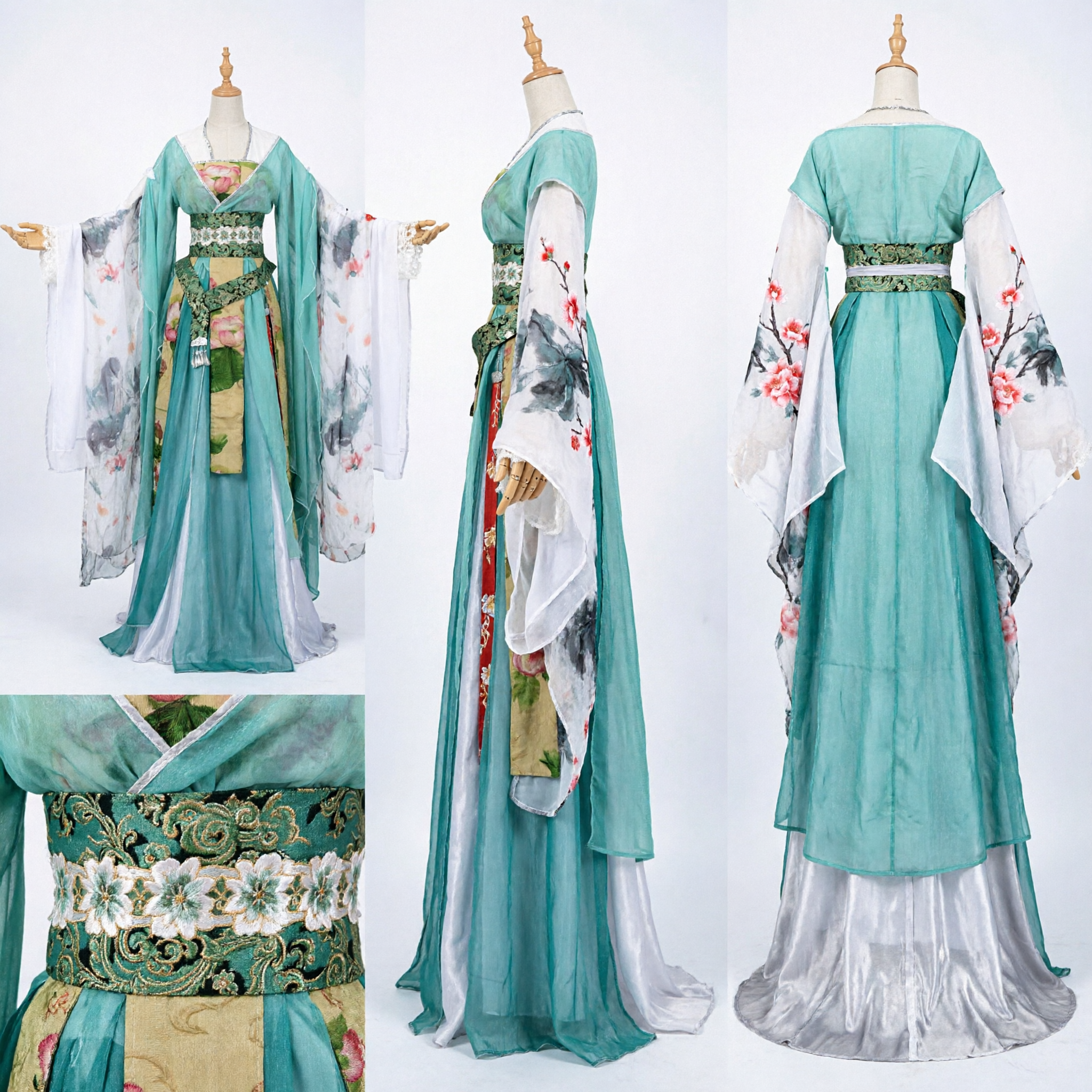 Traditional Chinese Hanfu Costume Green Floral Ancient Tang Dynasty Dress for Women Stage Performance Cosplay - Asian Costume