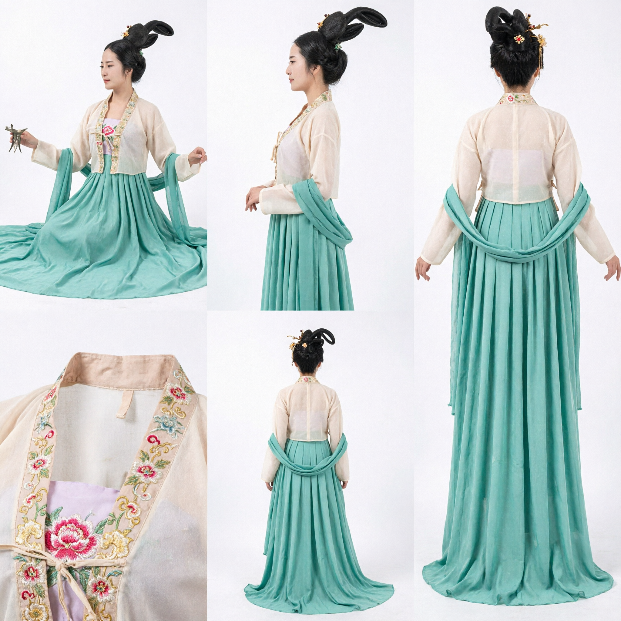 Elegant Traditional Chinese Tang Dynasty Hanfu Green Long Skirt Ancient Princess Costume for Women Performance - Asian Costume