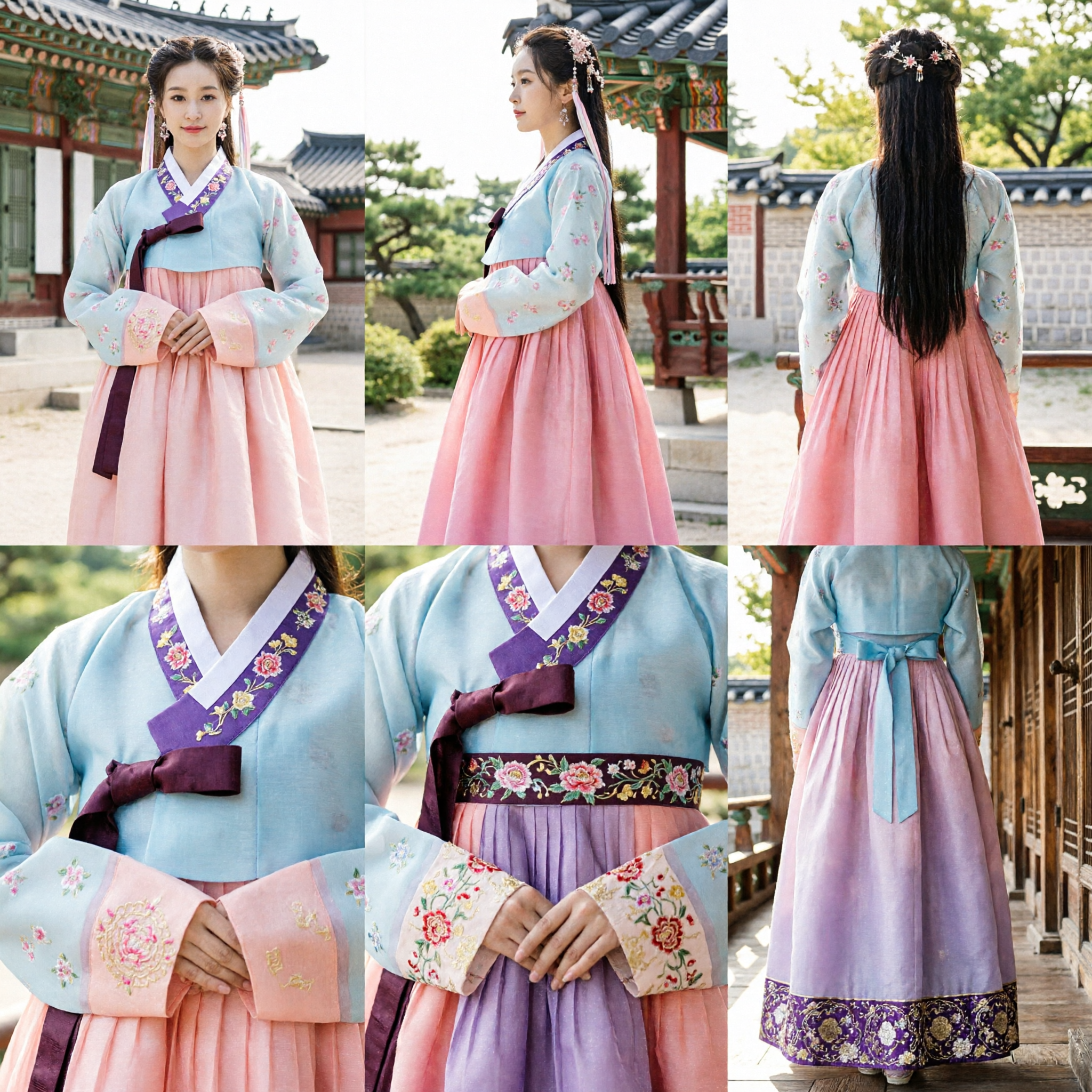 Elegant Traditional Chinese Hanfu Tang Dynasty Style Pink and Blue Ancient Costume for Women - Asian Costume