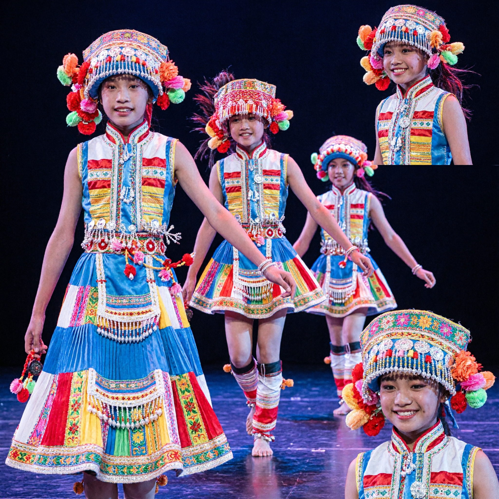 Vibrant Chinese Ethnic Minority Dance Costume for Girls Children Traditional Folk Stage Performance Outfit - Asian Costume