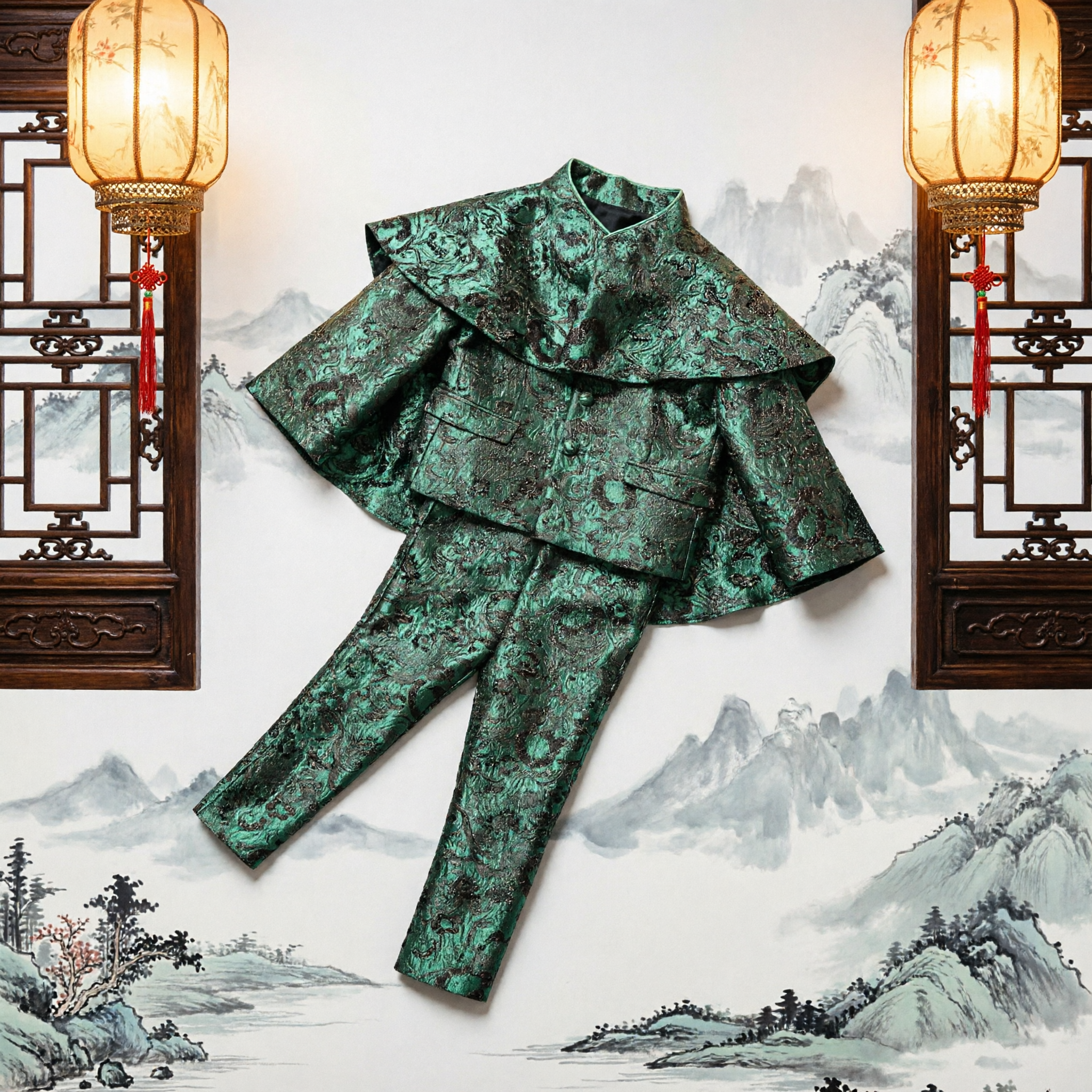 Men's Emerald Green Dragon Brocade Tang Suit Traditional Chinese Wedding Jacket and Pants Set for Grooms - Asian Costume