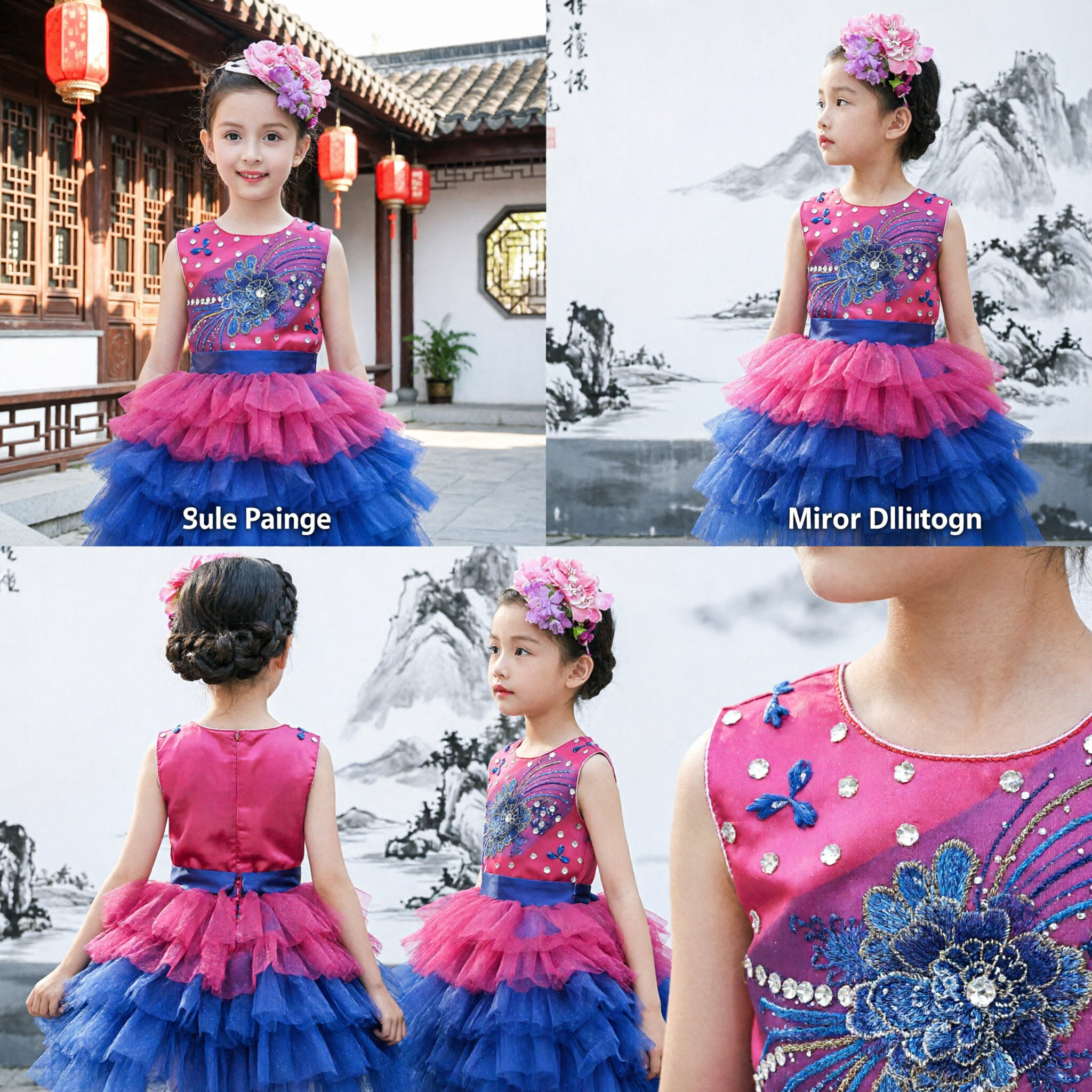 Girls Pink and Blue Sequin Bodice Tutu Dress for Dance Recital and Stage Performance Costume - Asian Costume