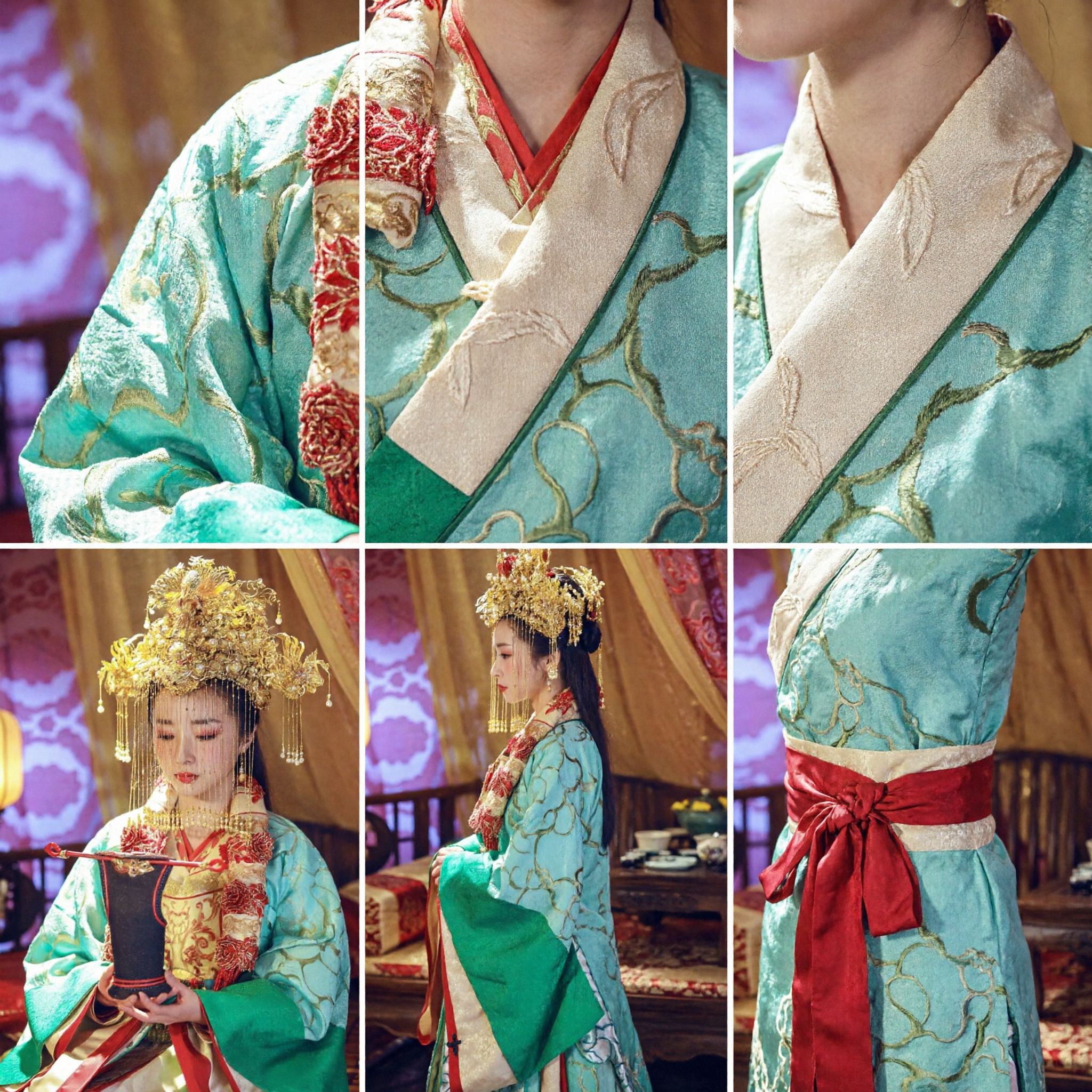 Ancient Chinese Palace Empress Hanfu Costume Green Tang Dynasty Dress with Gold Phoenix Crown for Women Cosplay - Asian Costume