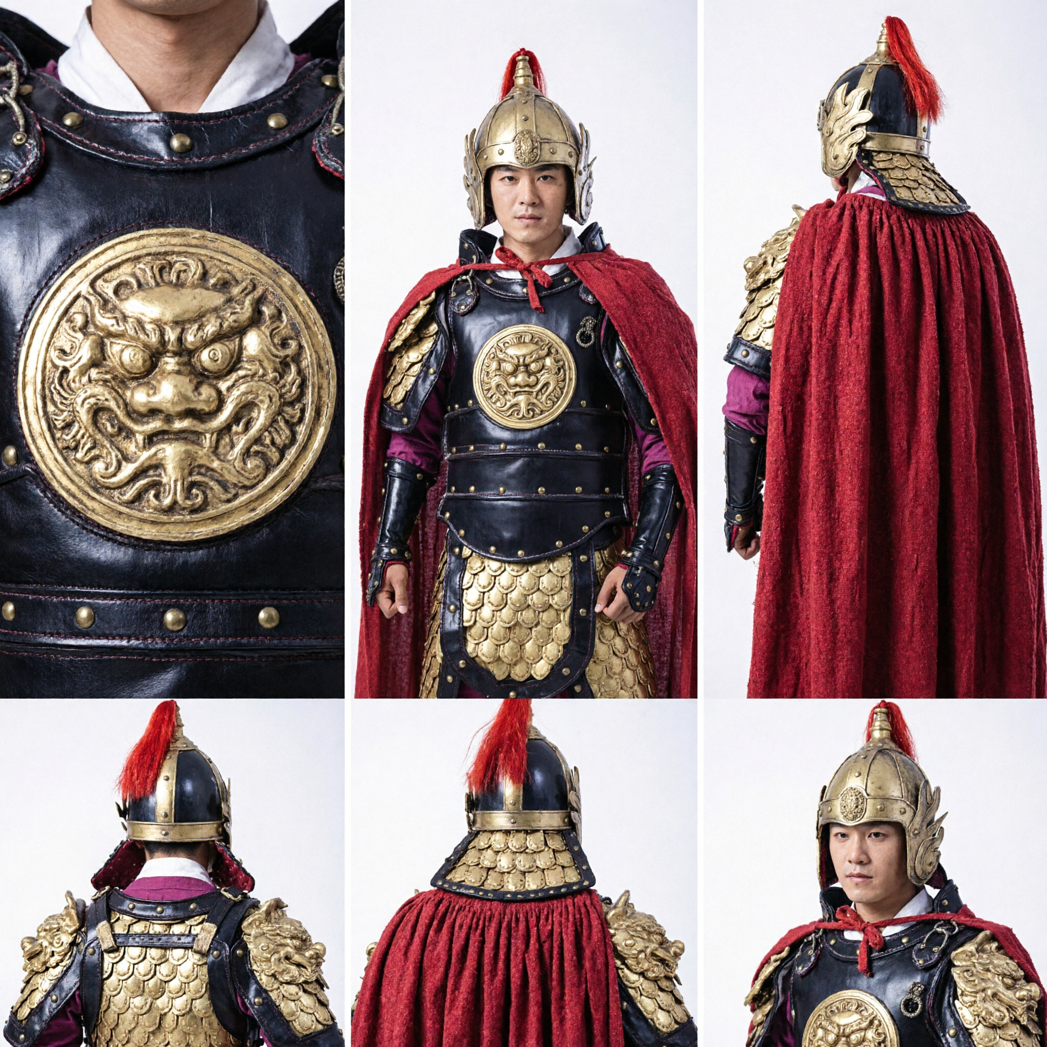 Traditional Chinese General Armor Costume Men Ancient Warrior Knight Outfit with Helmet Cape for Cosplay - Asian Costume