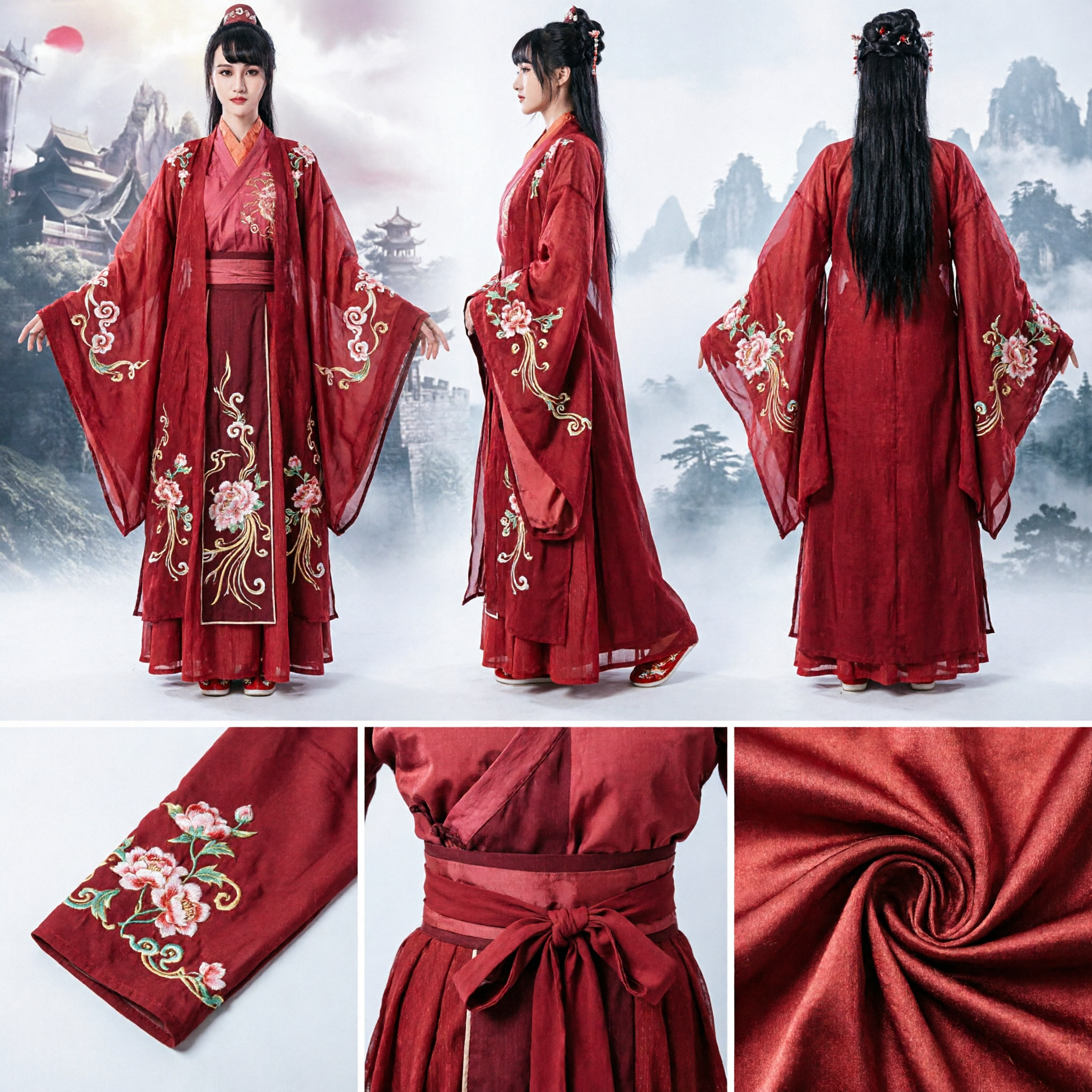 Women's Red Ancient Chinese Swordswoman Hanfu Costume Traditional Wuxia Martial Arts Cosplay Dress - Asian Costume