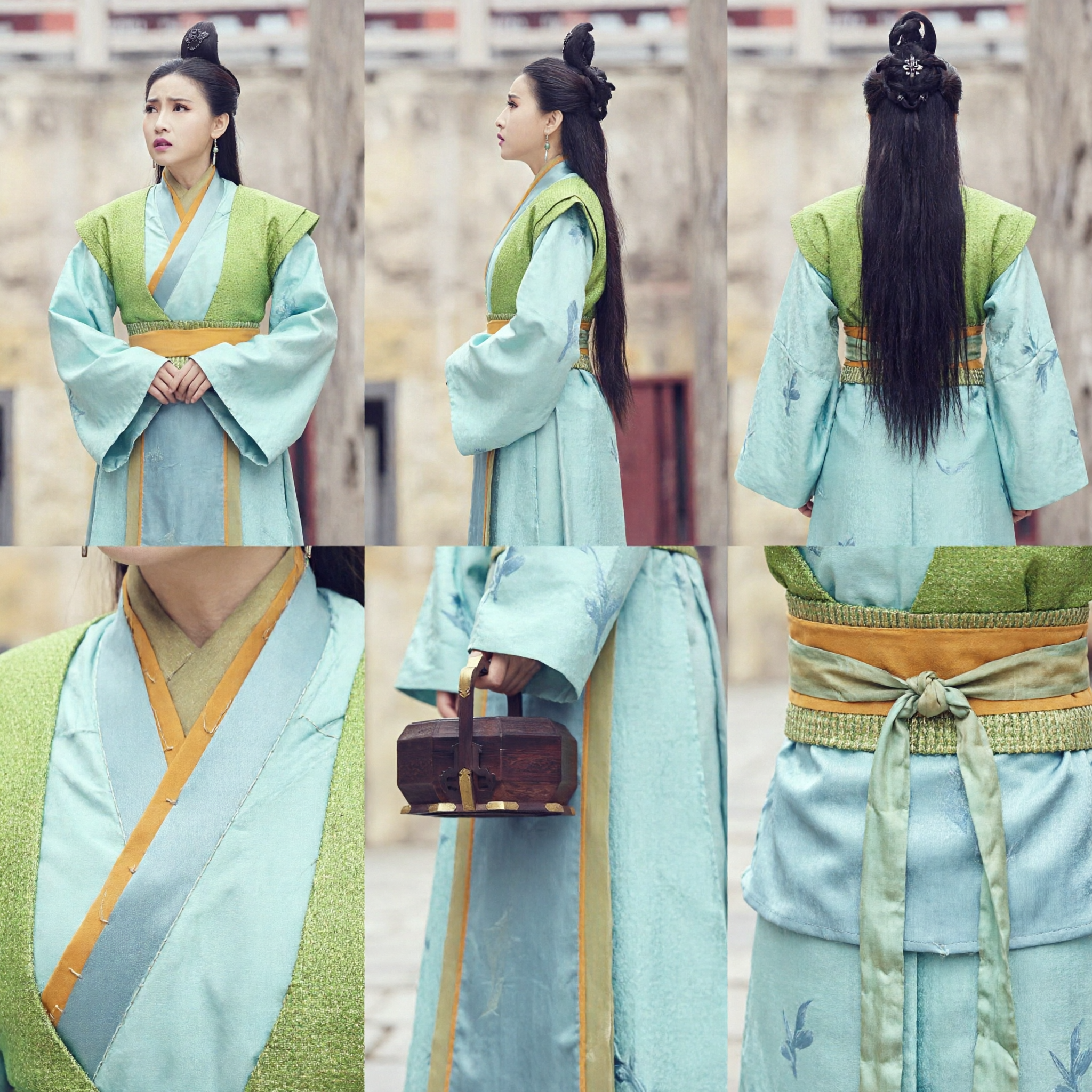 Traditional Chinese Hanfu Costume Ancient Princess Dress Green Blue Robe for Women Cosplay Performance - Asian Costume