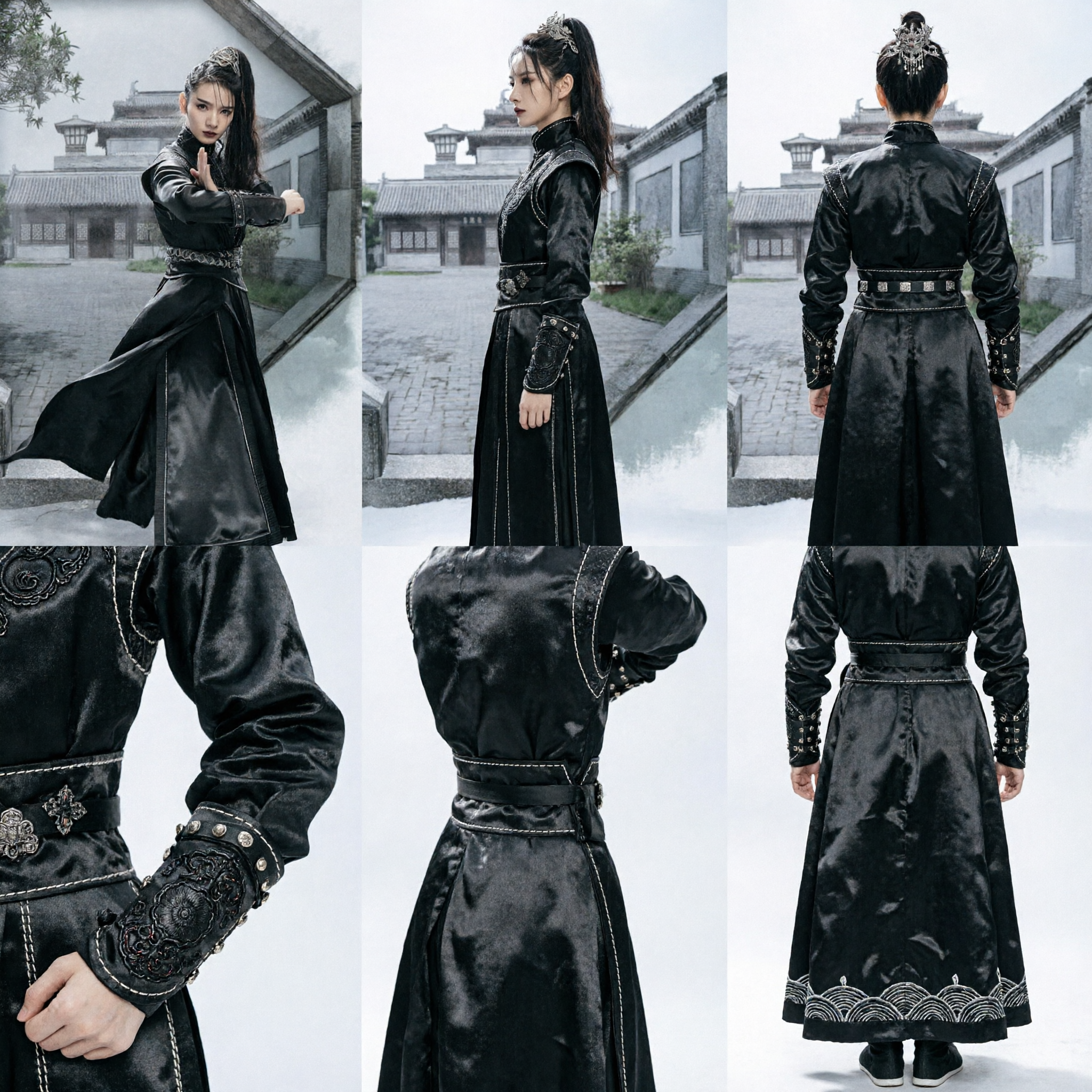 Chinese Traditional Black Assassin Costume Women Wuxia Swordsman Hanfu Martial Arts Outfit for Halloween Cosplay - Asian Costume
