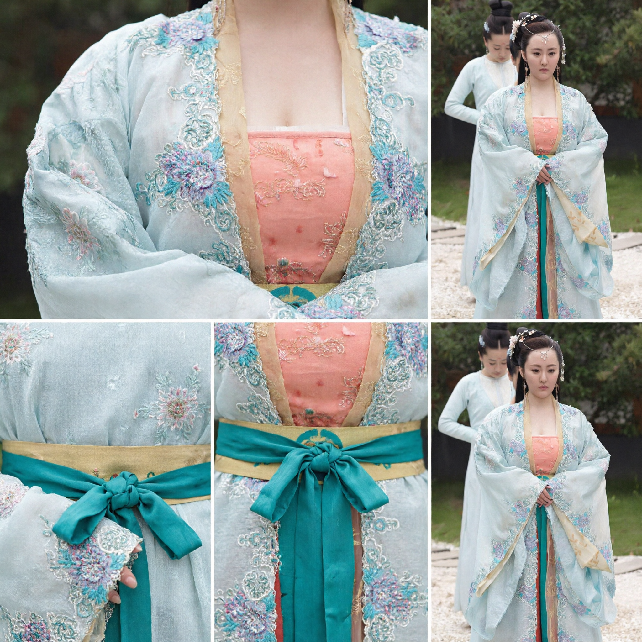 Traditional Chinese Hanfu Ancient Costume Blue Floral Embroidered Dress Tang Dynasty Style for Women - Asian Costume