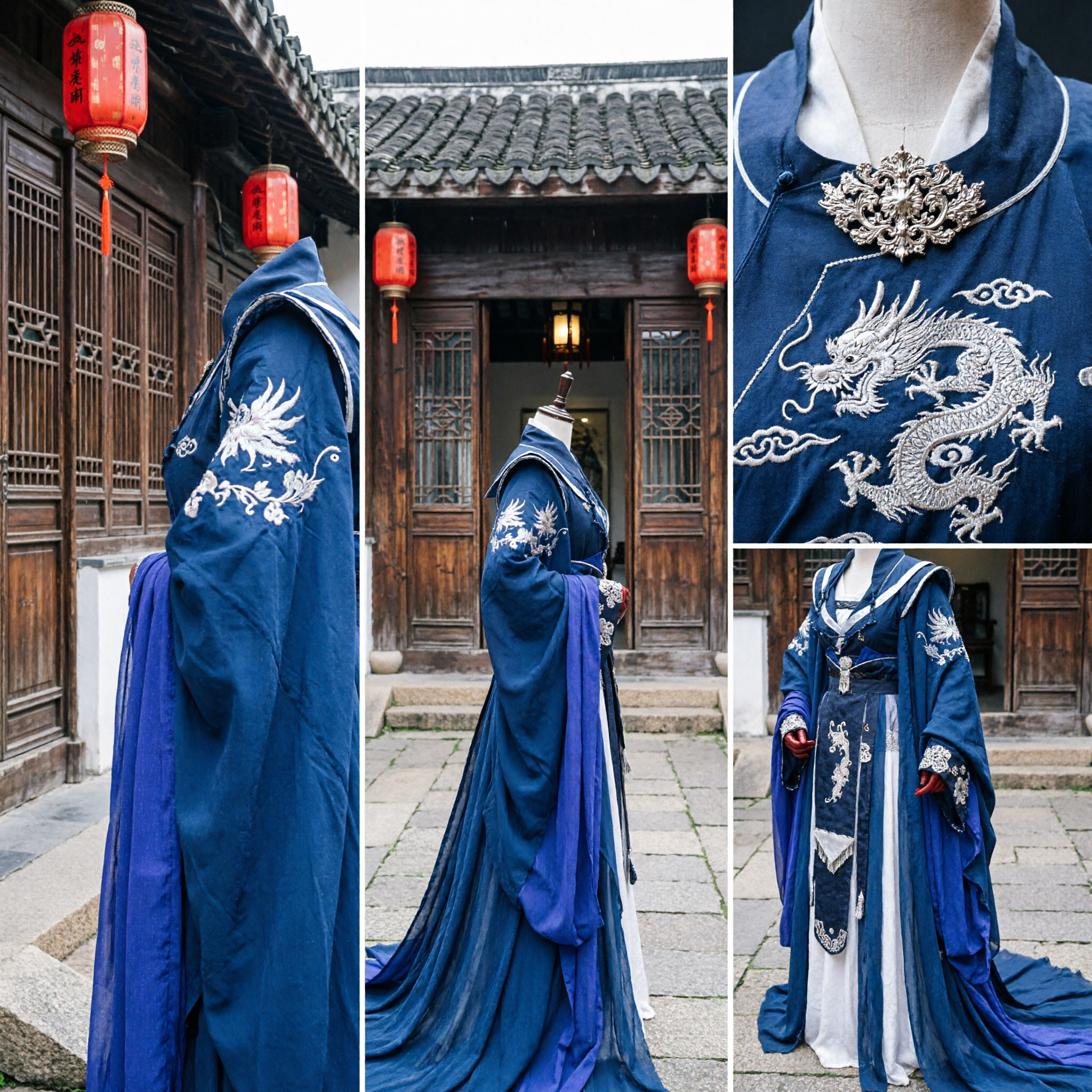 Ancient Chinese Tang Dynasty Hanfu Costume Women Blue Embroidery Fairy Dress for Cosplay and Performance - Asian Costume