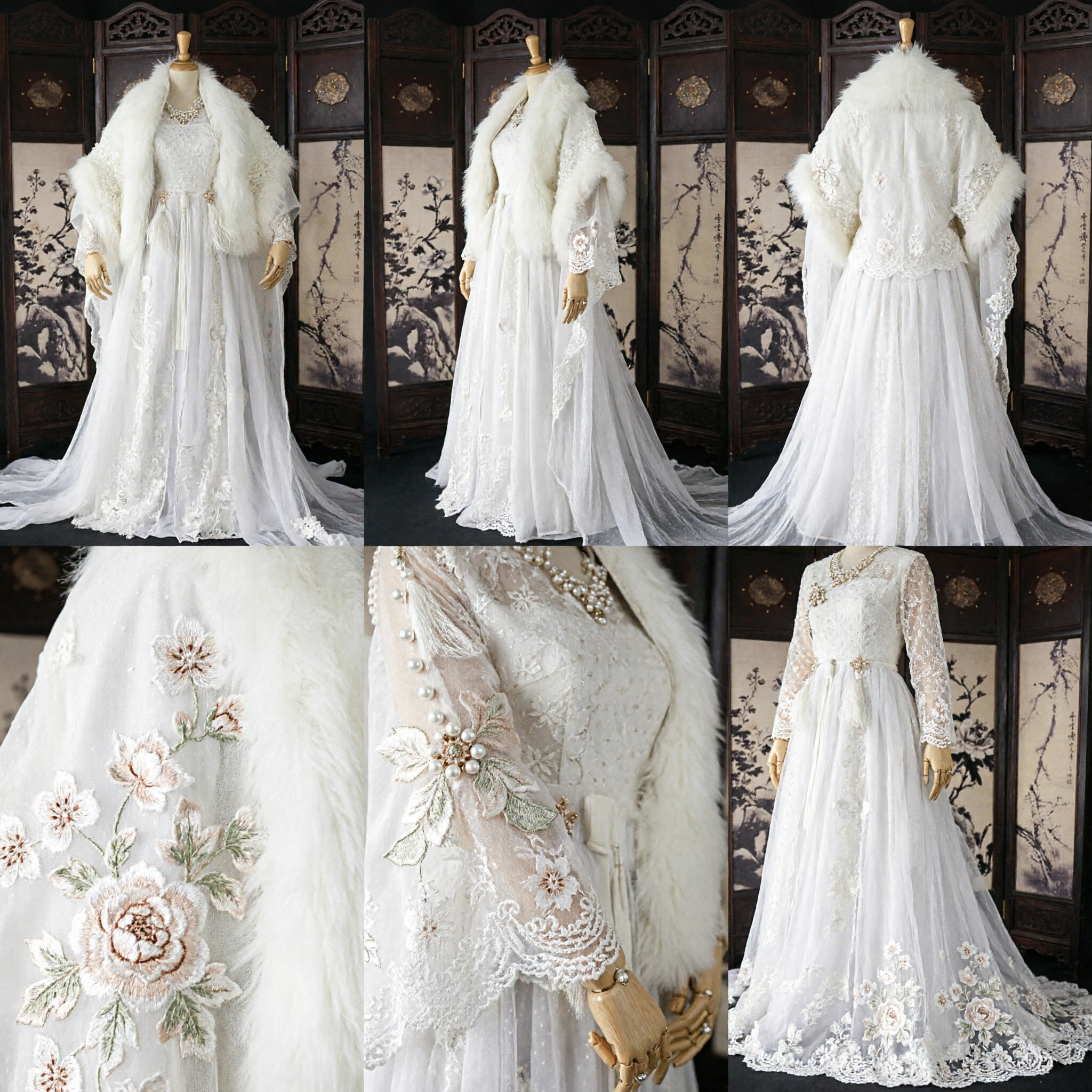 Elegant White Traditional Chinese Hanfu Wedding Dress with Fur Cloak Winter Ancient Bridal Gown for Women - Asian Costume