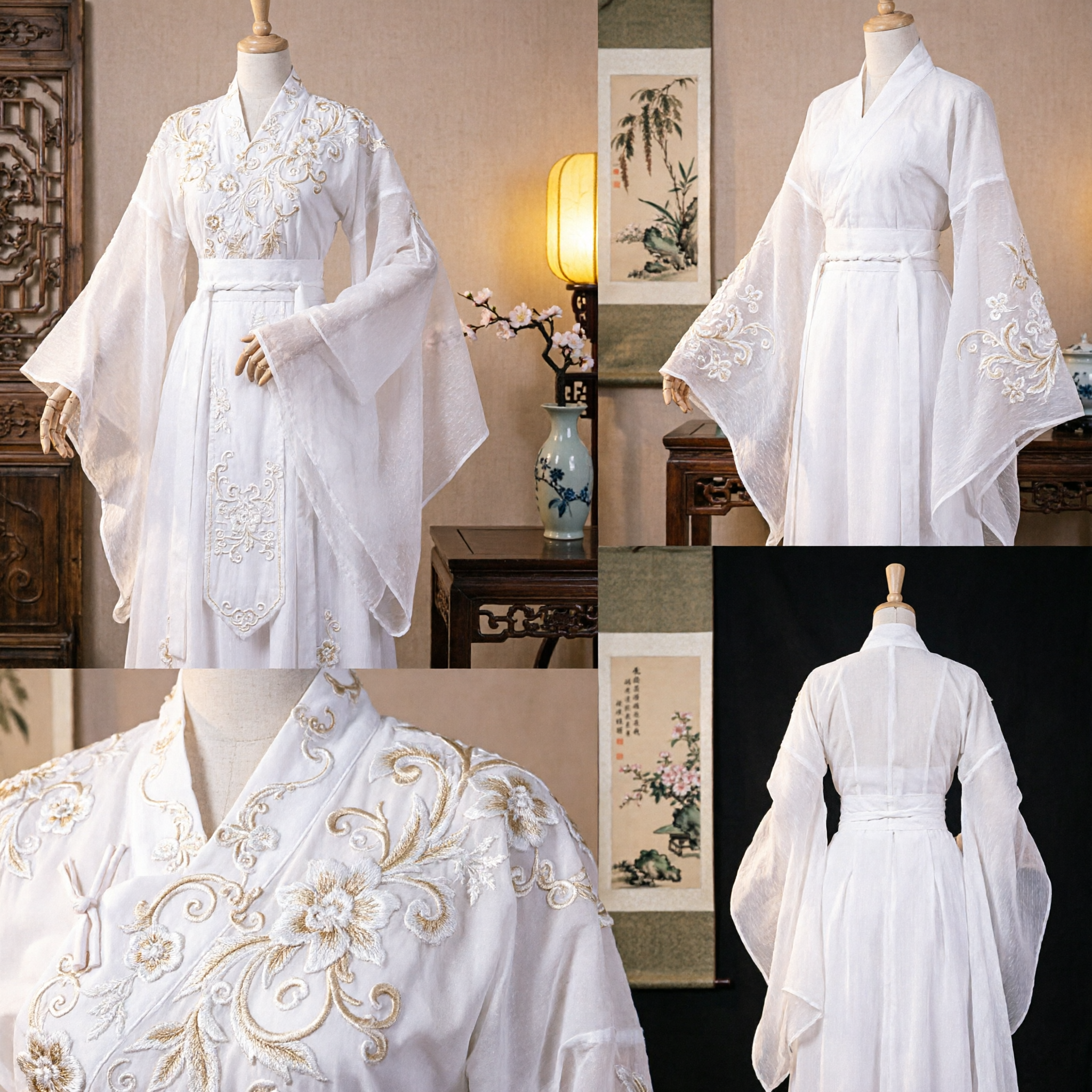 Traditional Chinese Hanfu White Ancient Nobleman Costume Men's Embroidered Robe for Cosplay and Performance - Asian Costume