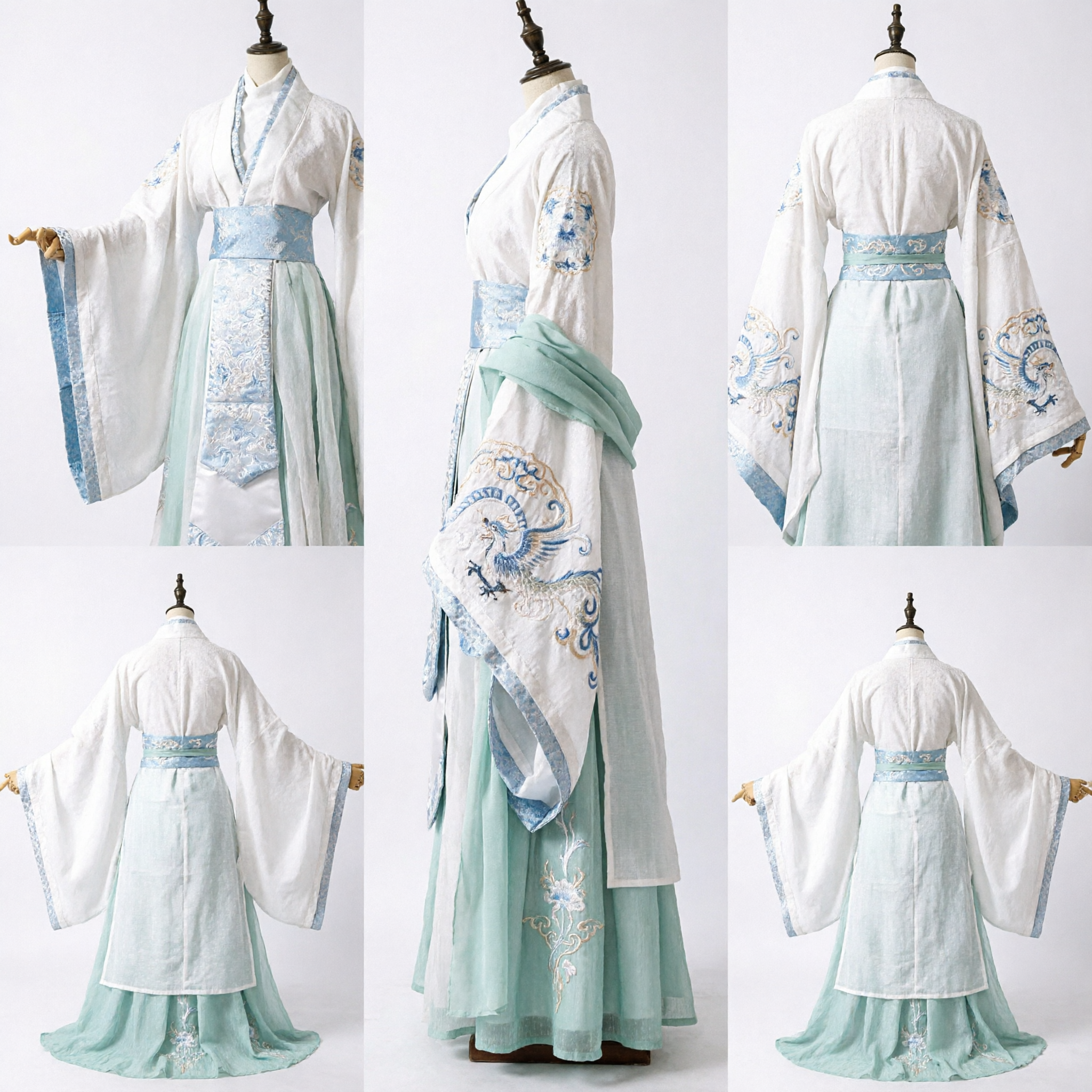 Elegant White and Light Green Hanfu Traditional Chinese Ancient Costume Fairy Dress for Stage Performance Cosplay - Asian Costume