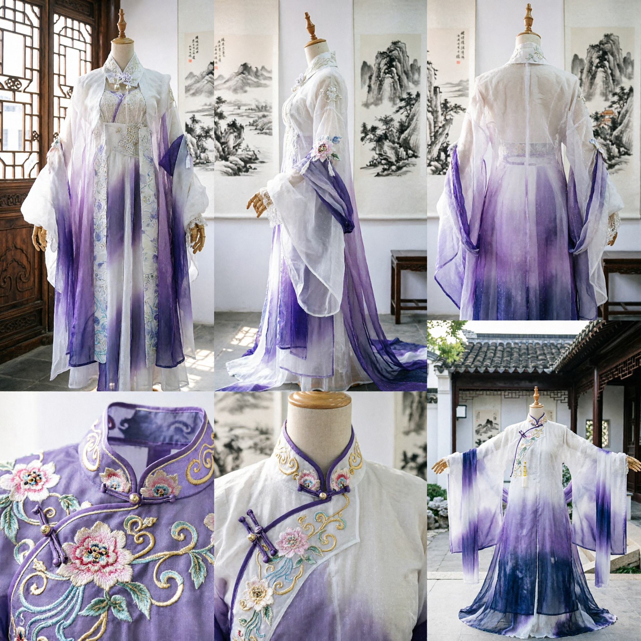 Ancient Chinese Hanfu Purple Gradient Embroidered Dress Tang Dynasty Fairy Cosplay Costume for Women - Asian Costume