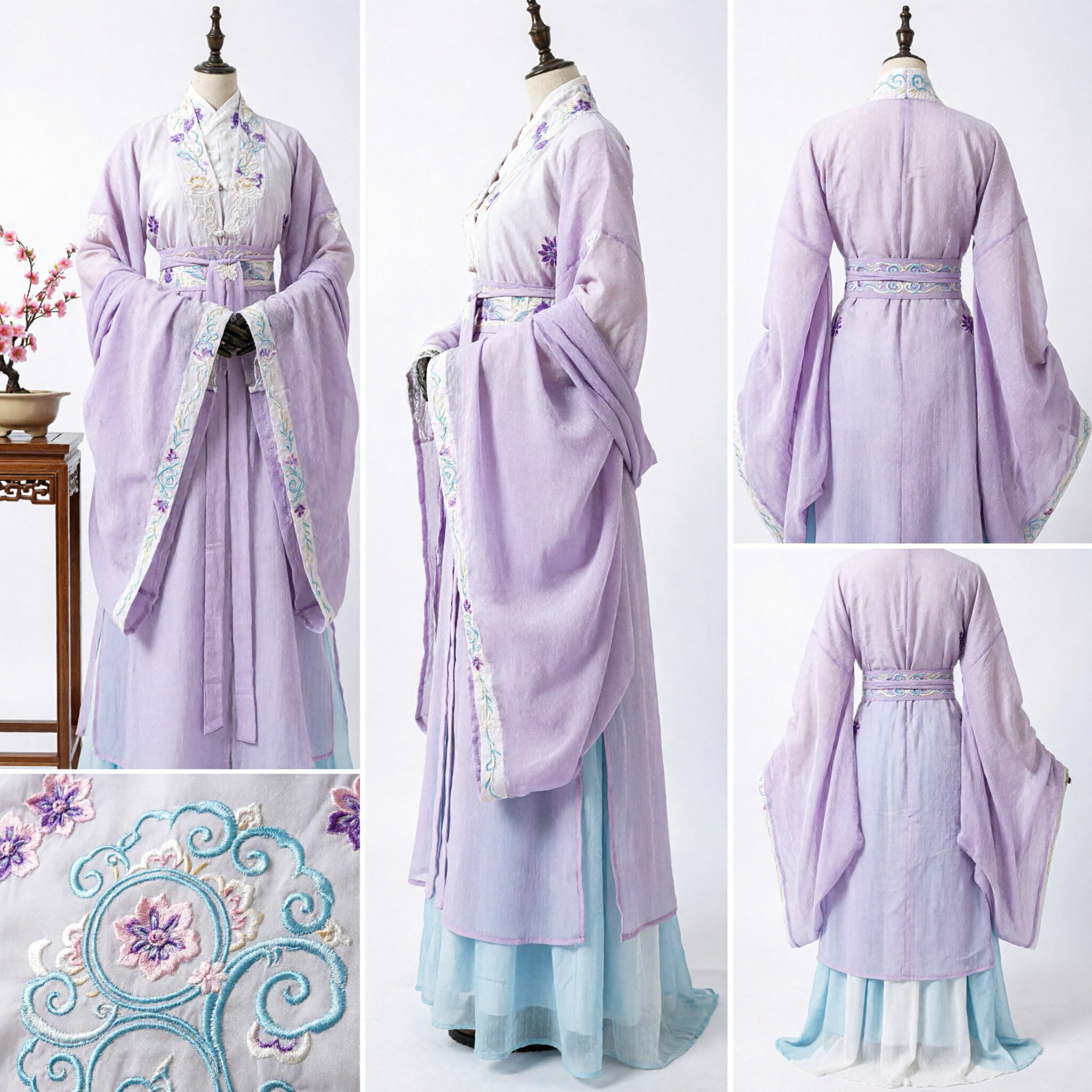 Traditional Chinese Hanfu Costume Ancient White and Purple Fairy Dress Embroidery Long Sleeve for Women - Asian Costume