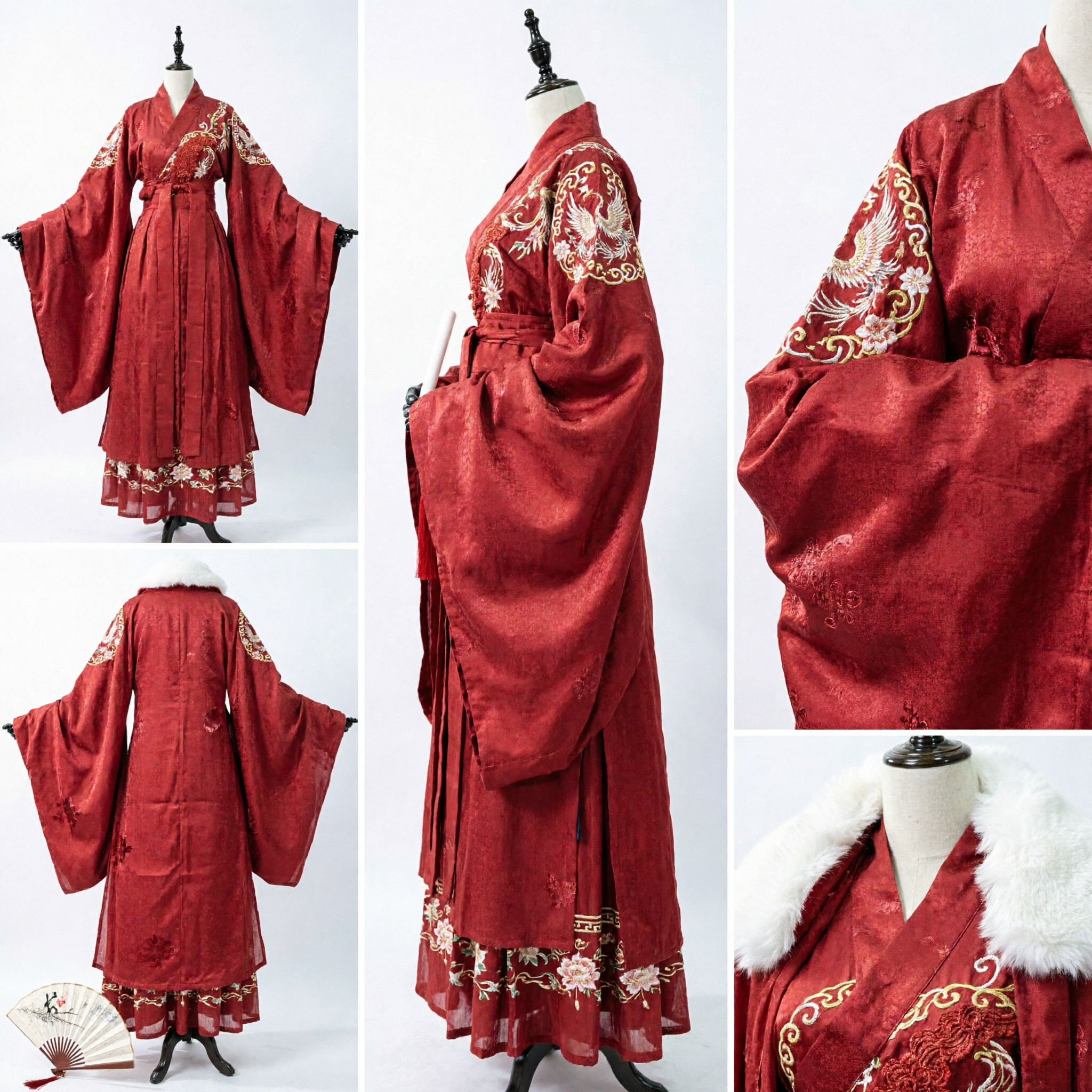 Traditional Red Chinese Hanfu Cloak with White Fur Collar Ancient Costume for Women Cosplay and Performance - Asian Costume