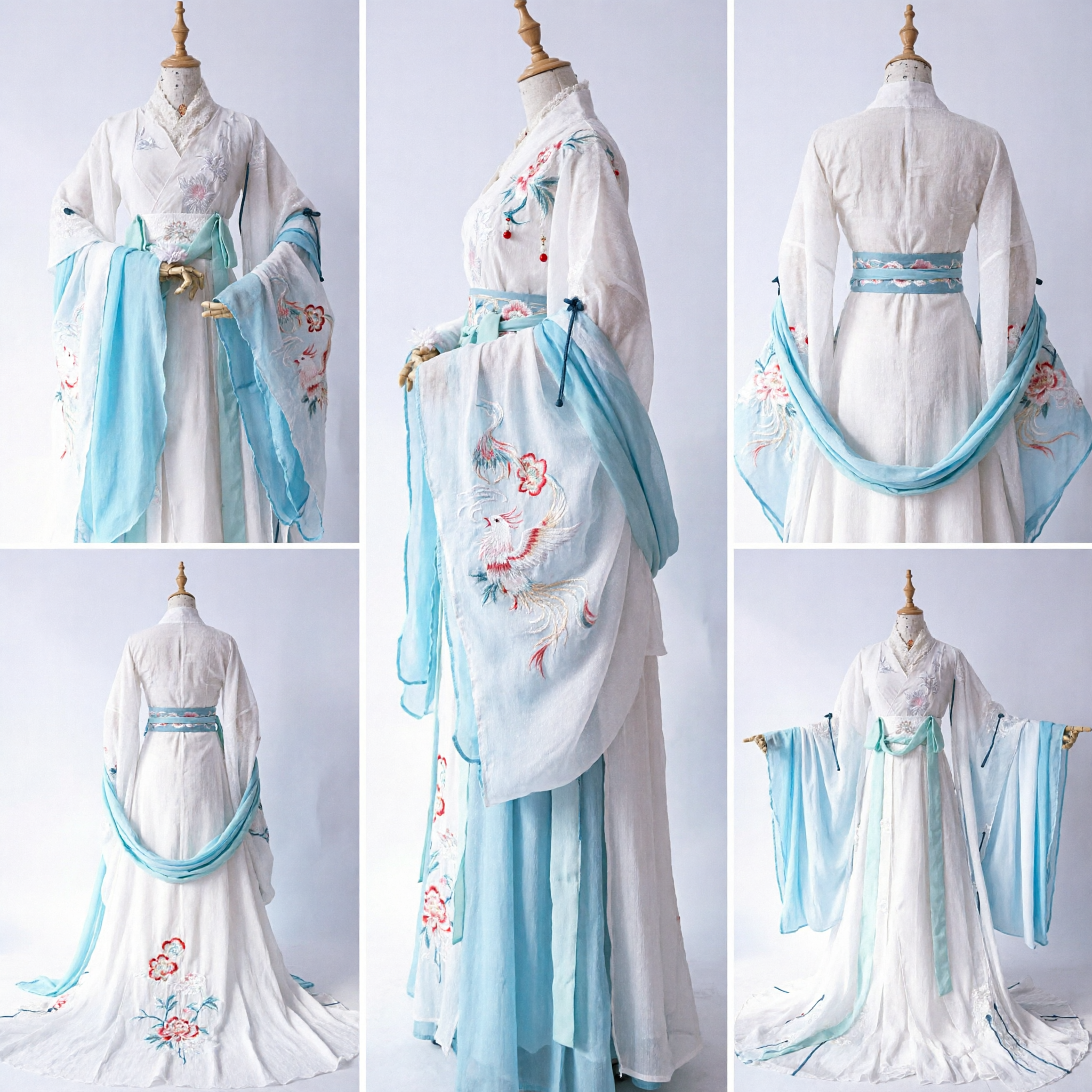 Elegant White and Blue Traditional Chinese Hanfu Dress Ancient Fairy Costume with Embroidery for Women Cosplay - Asian Costume