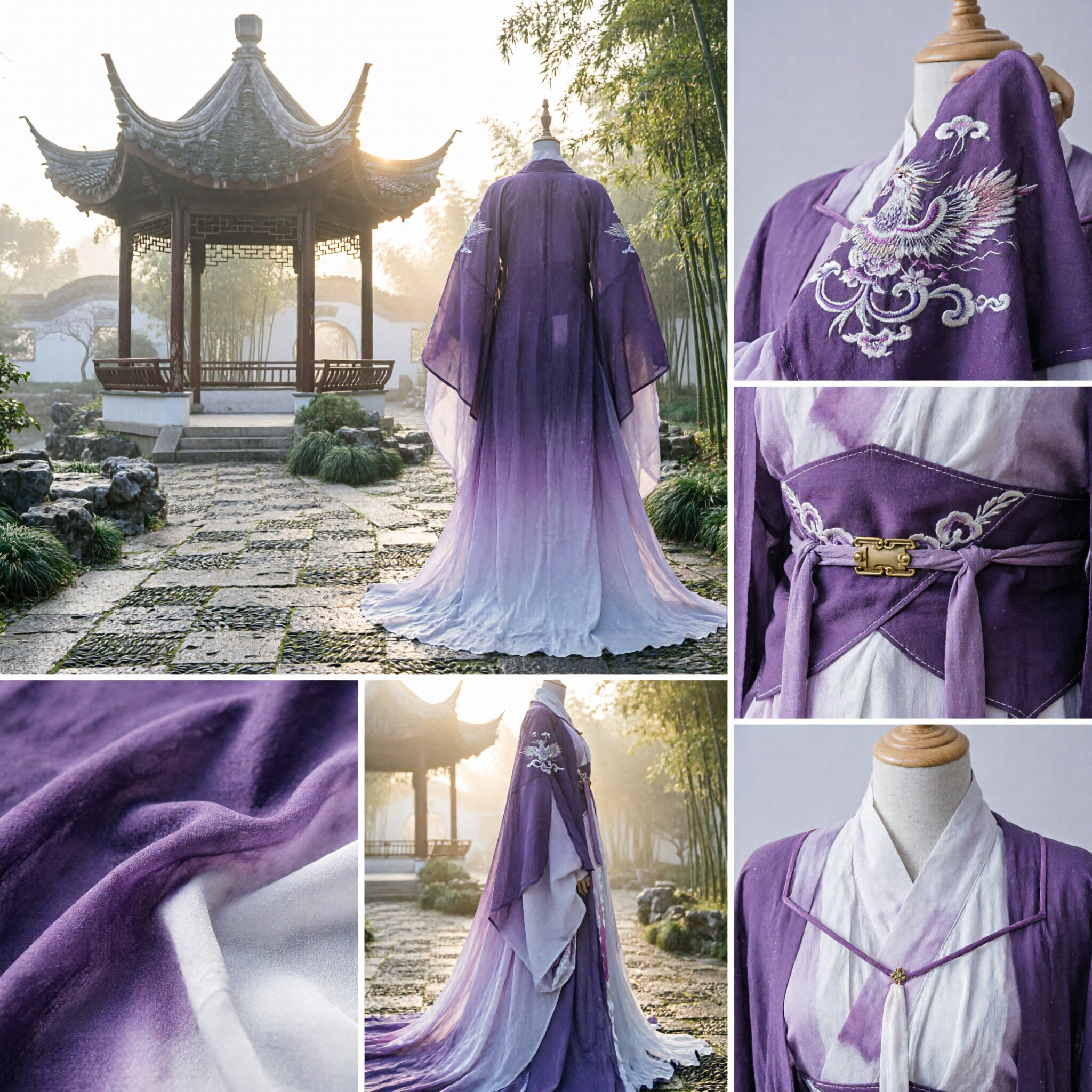 Elegant Purple Chinese Hanfu Ancient Traditional Costume Embroidered Wide Sleeve Robe for Women Cosplay - Asian Costume