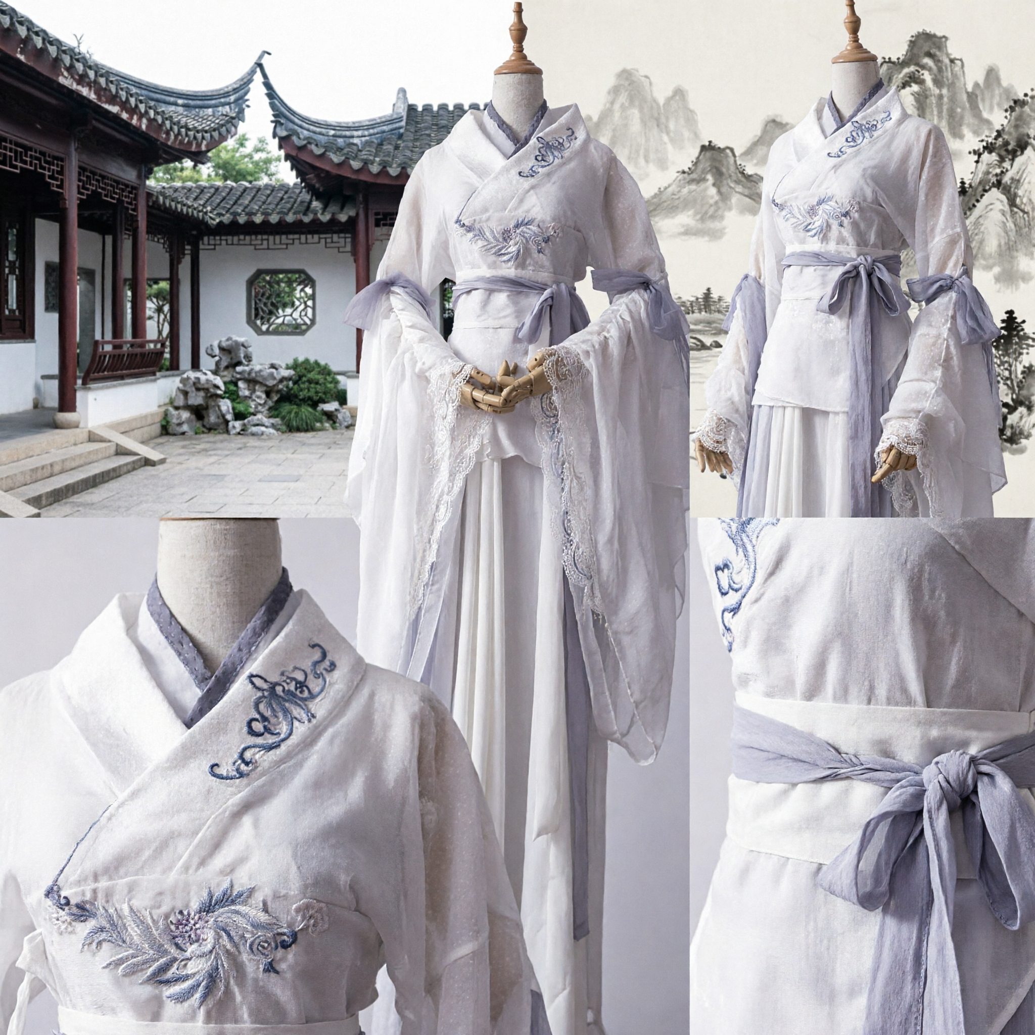 Traditional Chinese Hanfu Ancient Nobleman Costume White Embroidered Robe for Men Cosplay Photography - Asian Costume
