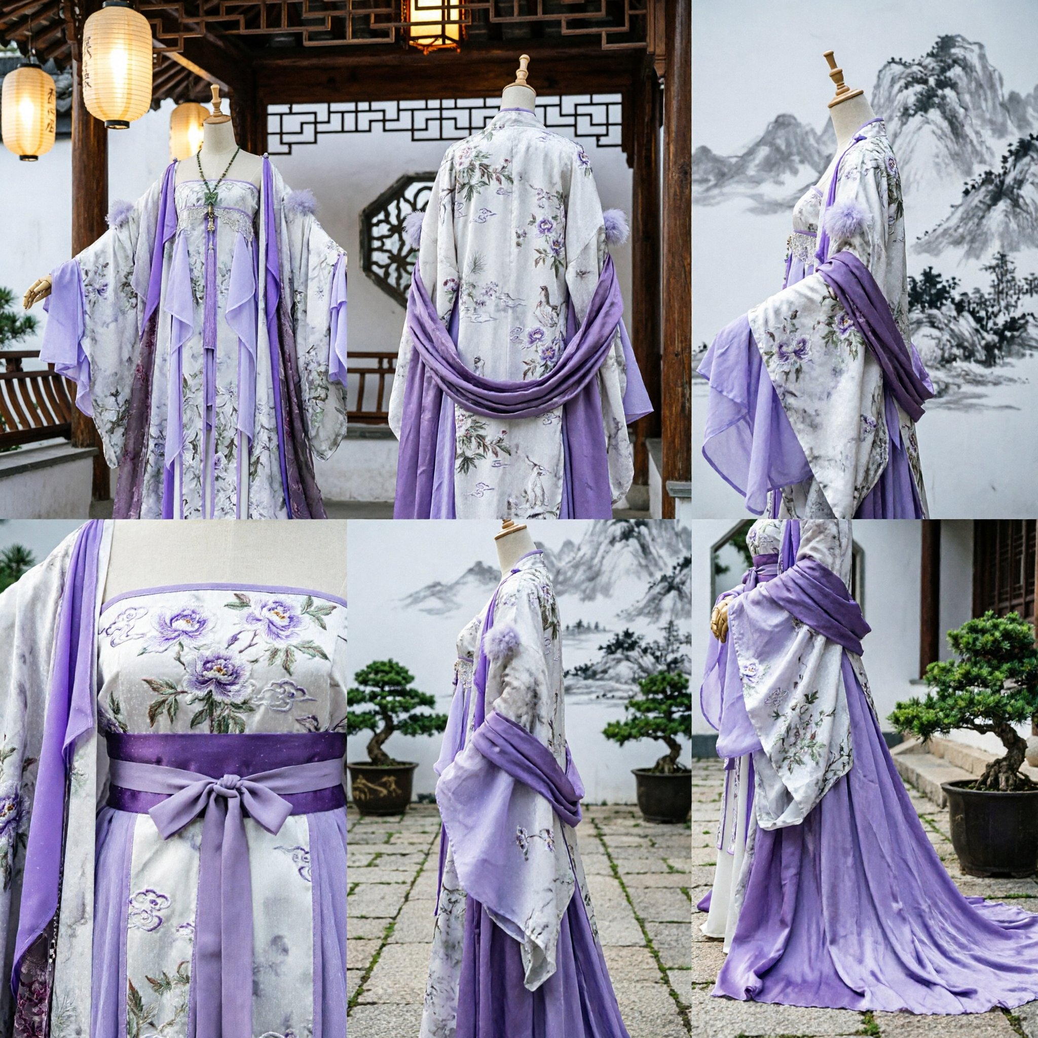 Elegant Purple and White Floral Traditional Chinese Hanfu Costume Tang Dynasty Ancient Clothing for Women - Asian Costume
