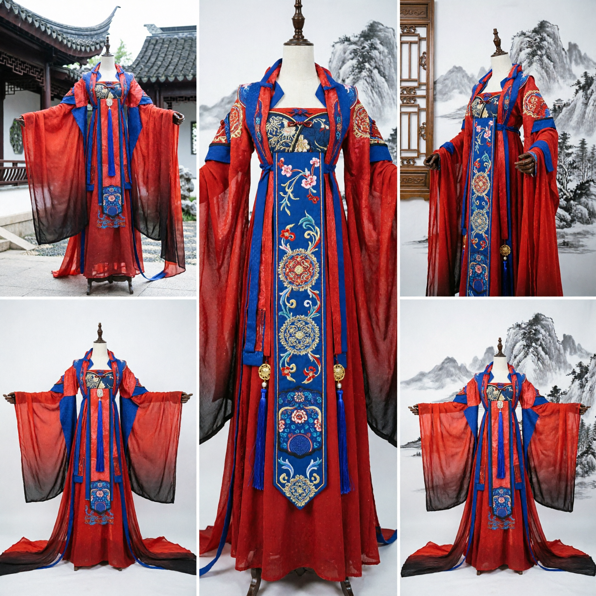 Ancient Chinese Tang Dynasty Empress Costume Red and Blue Palace Lady Hanfu Dress for Women Cosplay - Asian Costume